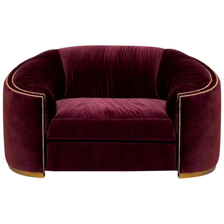 Brabbu Wales Single Sofa and Armchair in Wine Colored Cotton Velvet For