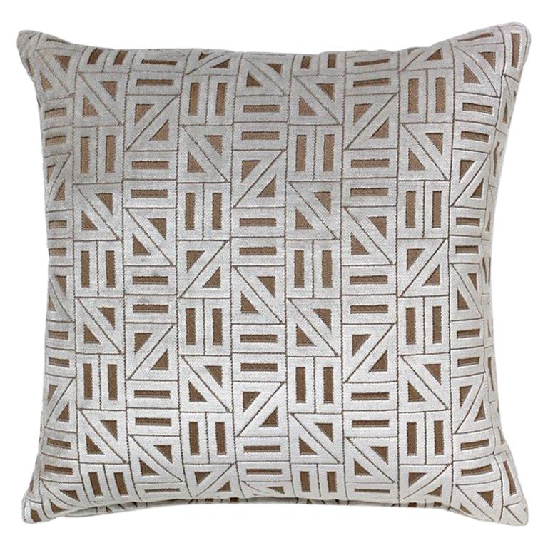 Brabbu Zellige Pillow in White Velvet with Geometric Pattern For Sale