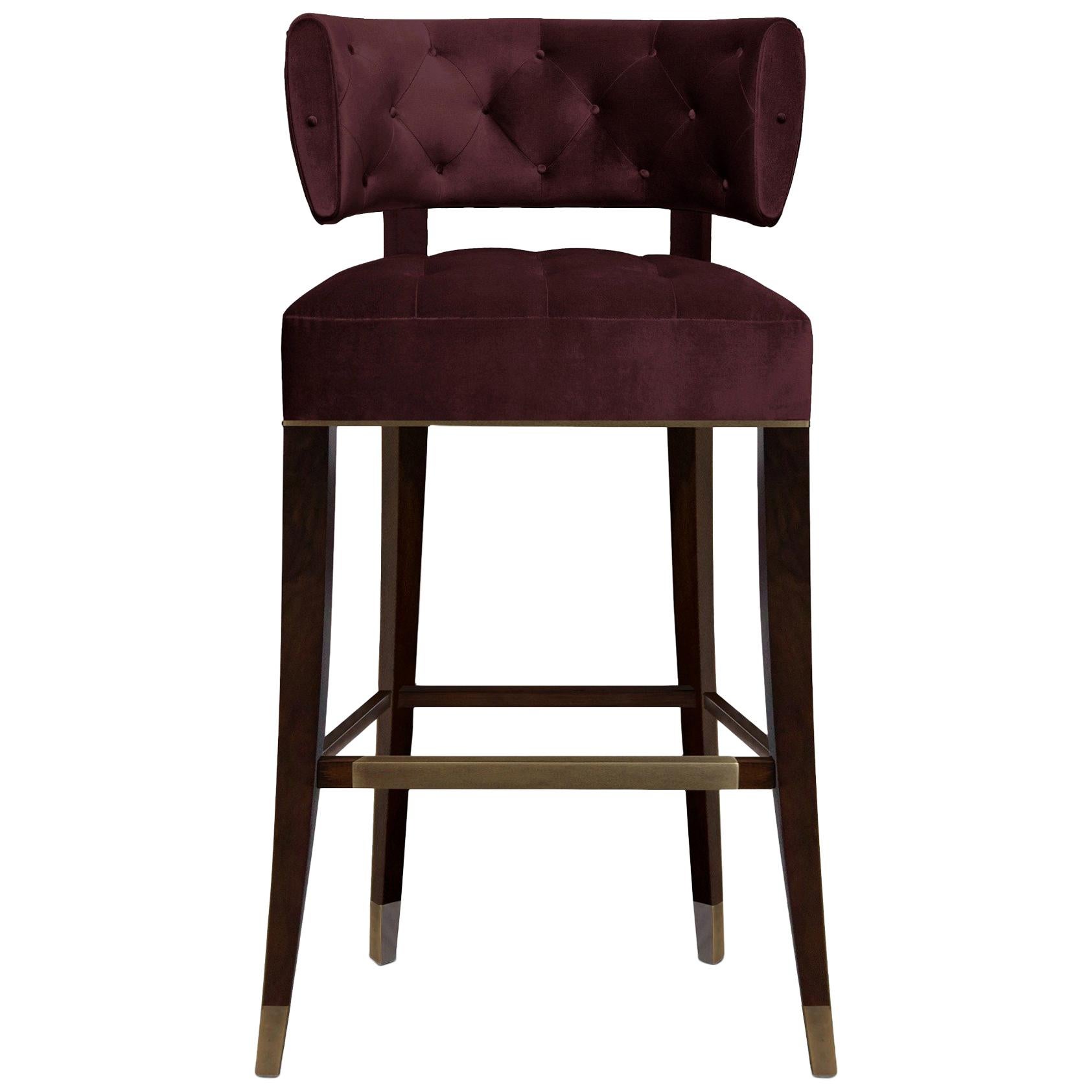 Zulu Counter Stool in Cotton Velvet With Aged Brass Details by Brabbu For Sale