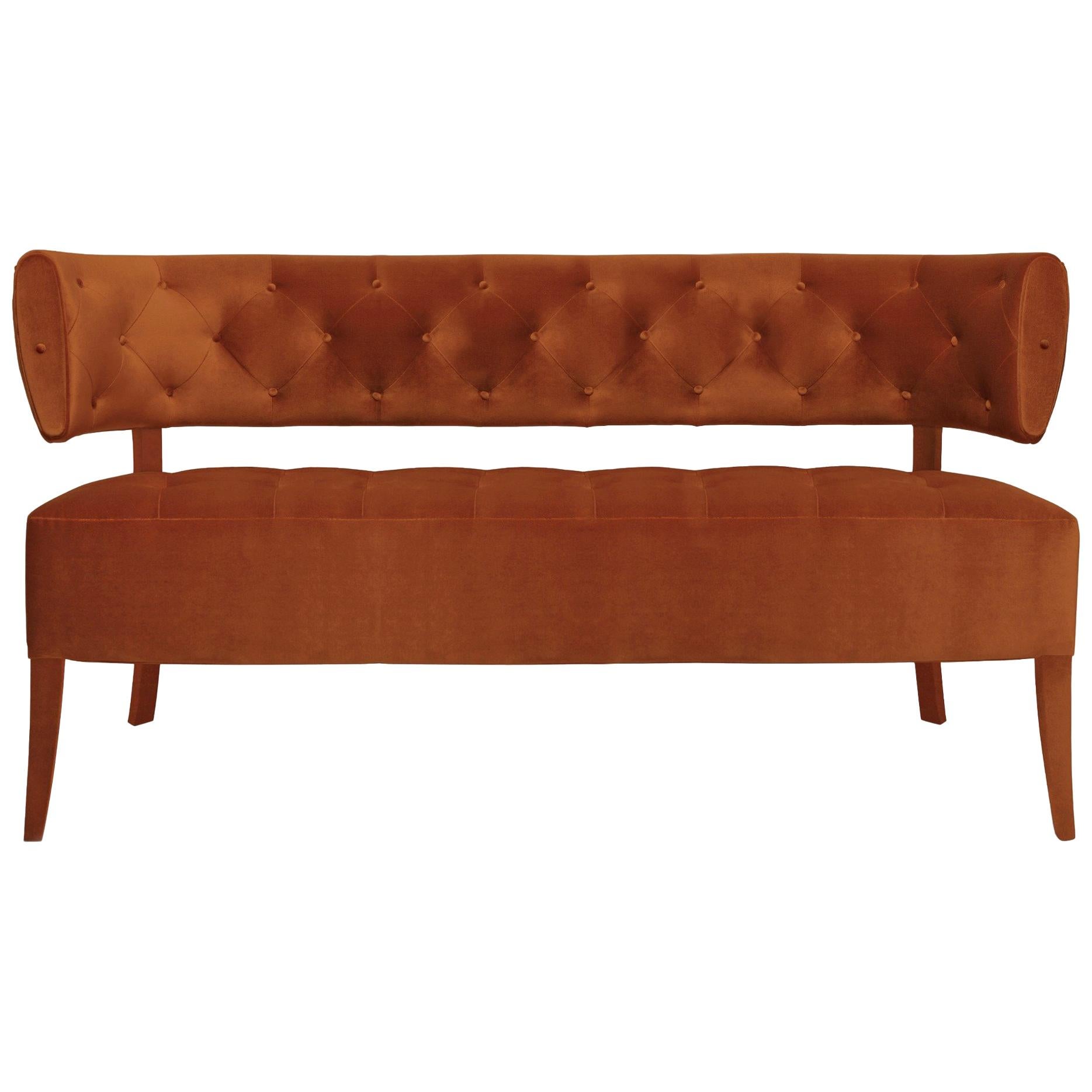 Zulu 2 Seat Sofa in Cotton Velvet and Fully Upholstered Legs by Brabbu For Sale