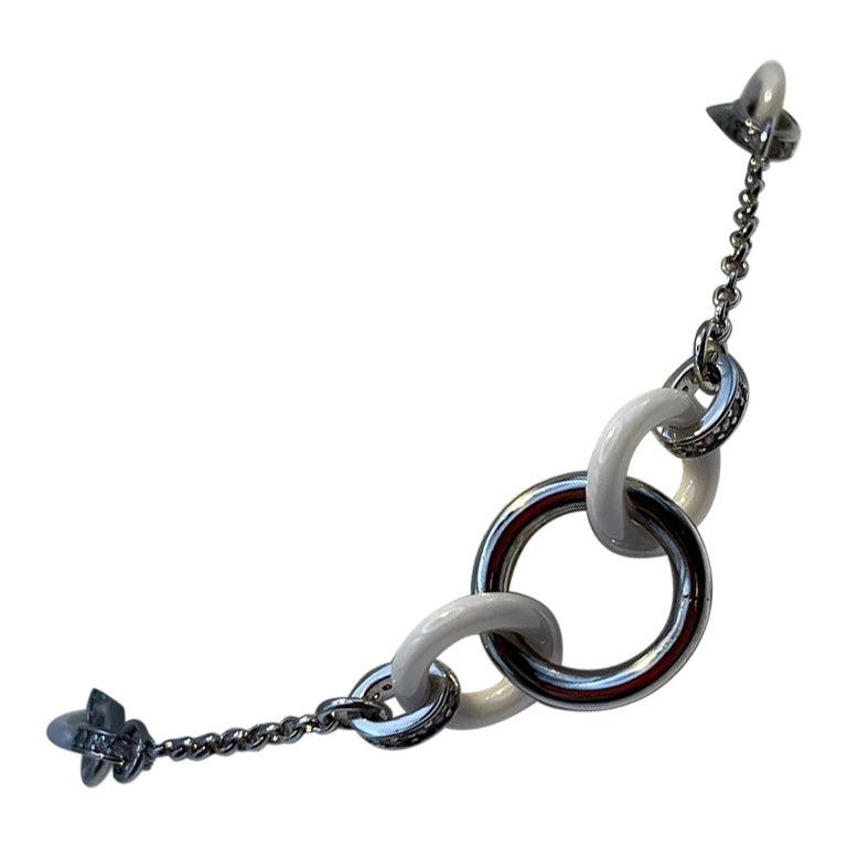 Bracciale a maglia in argento 925 con ceramica bianca e zirconi in vendita