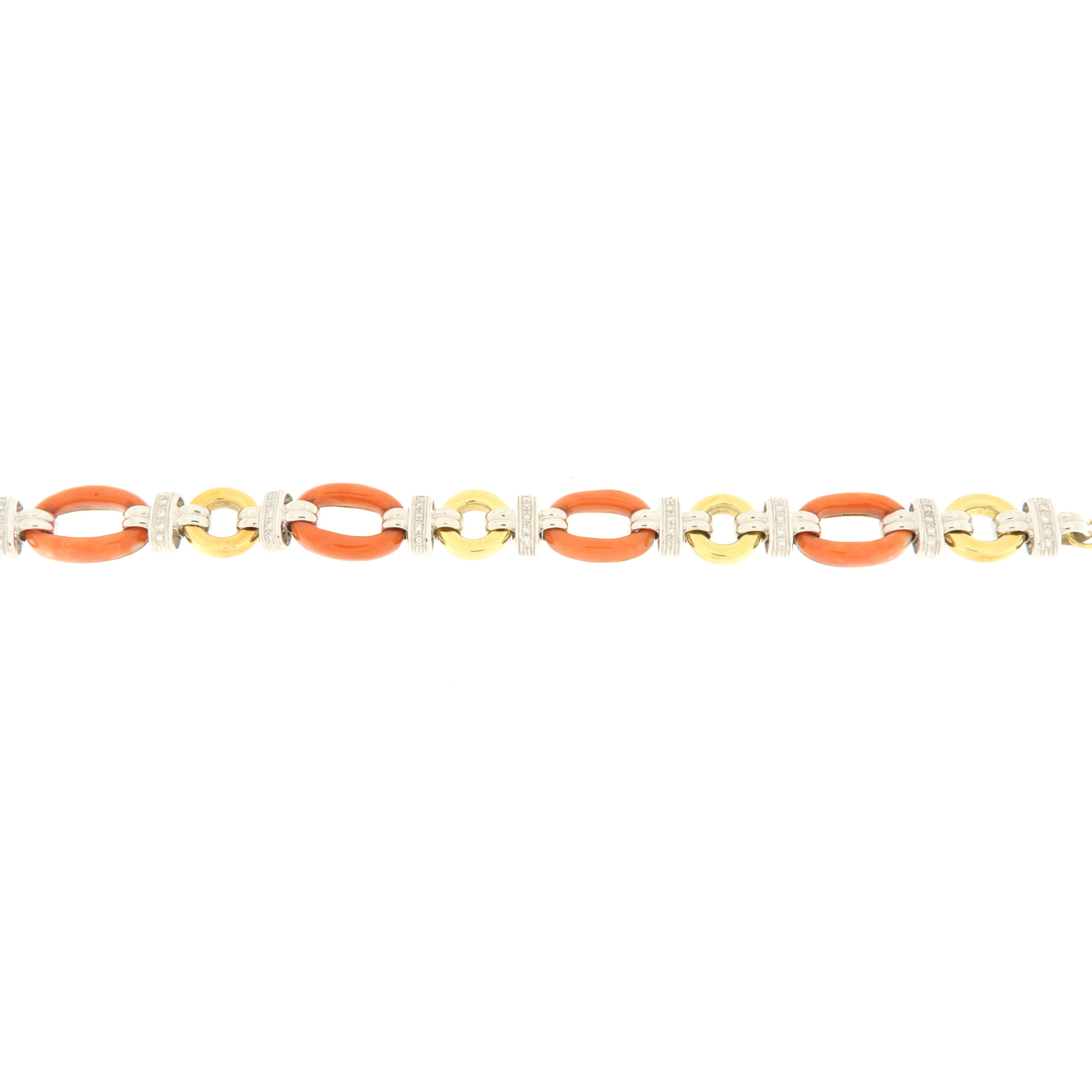 Round Cut Bracelet à maillons souples en or jaune, or blanc, brillants et ovales orange en vente
