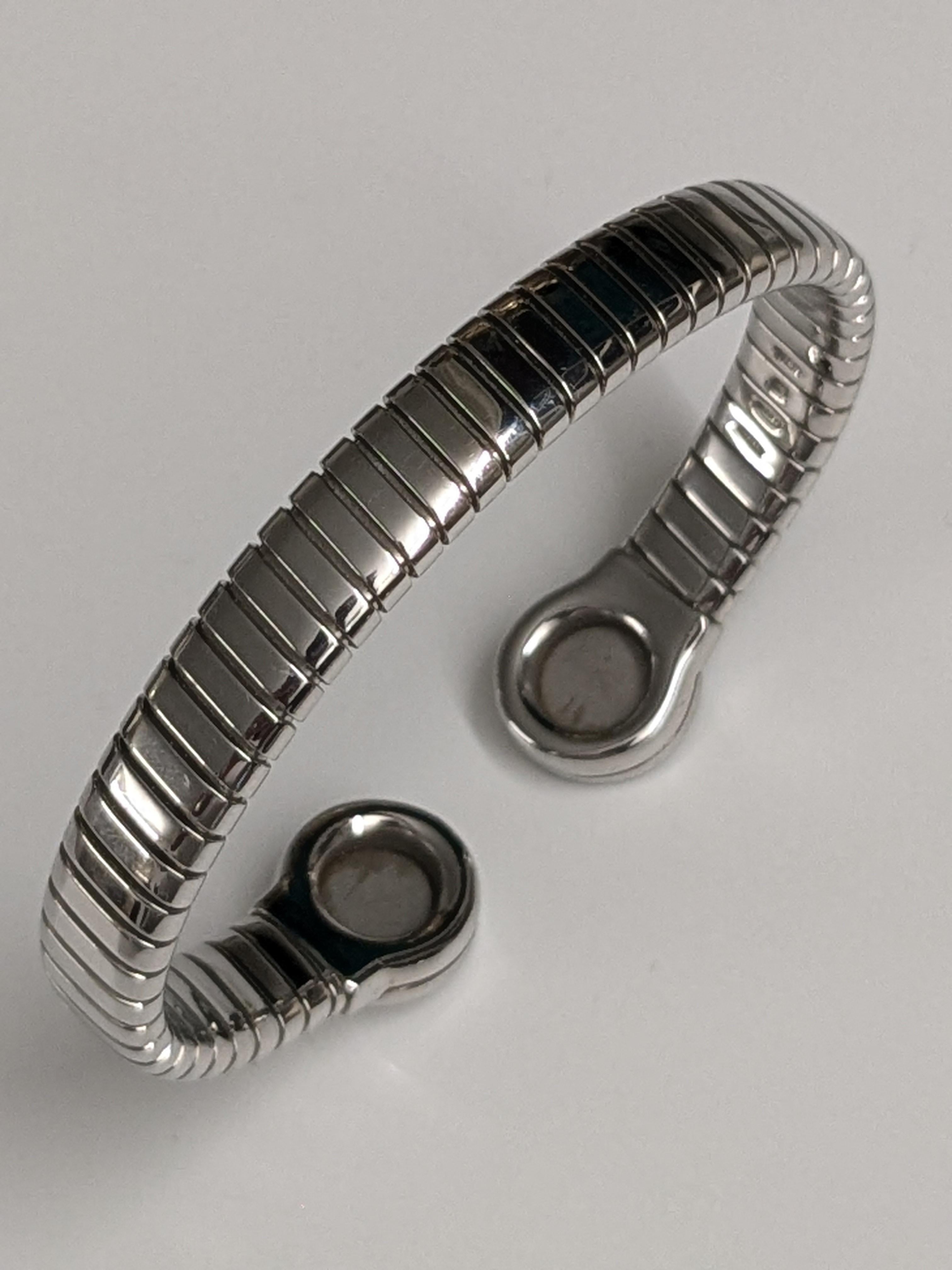 Round Cut Bulgari steel and onyx bracelet - Tubogas model