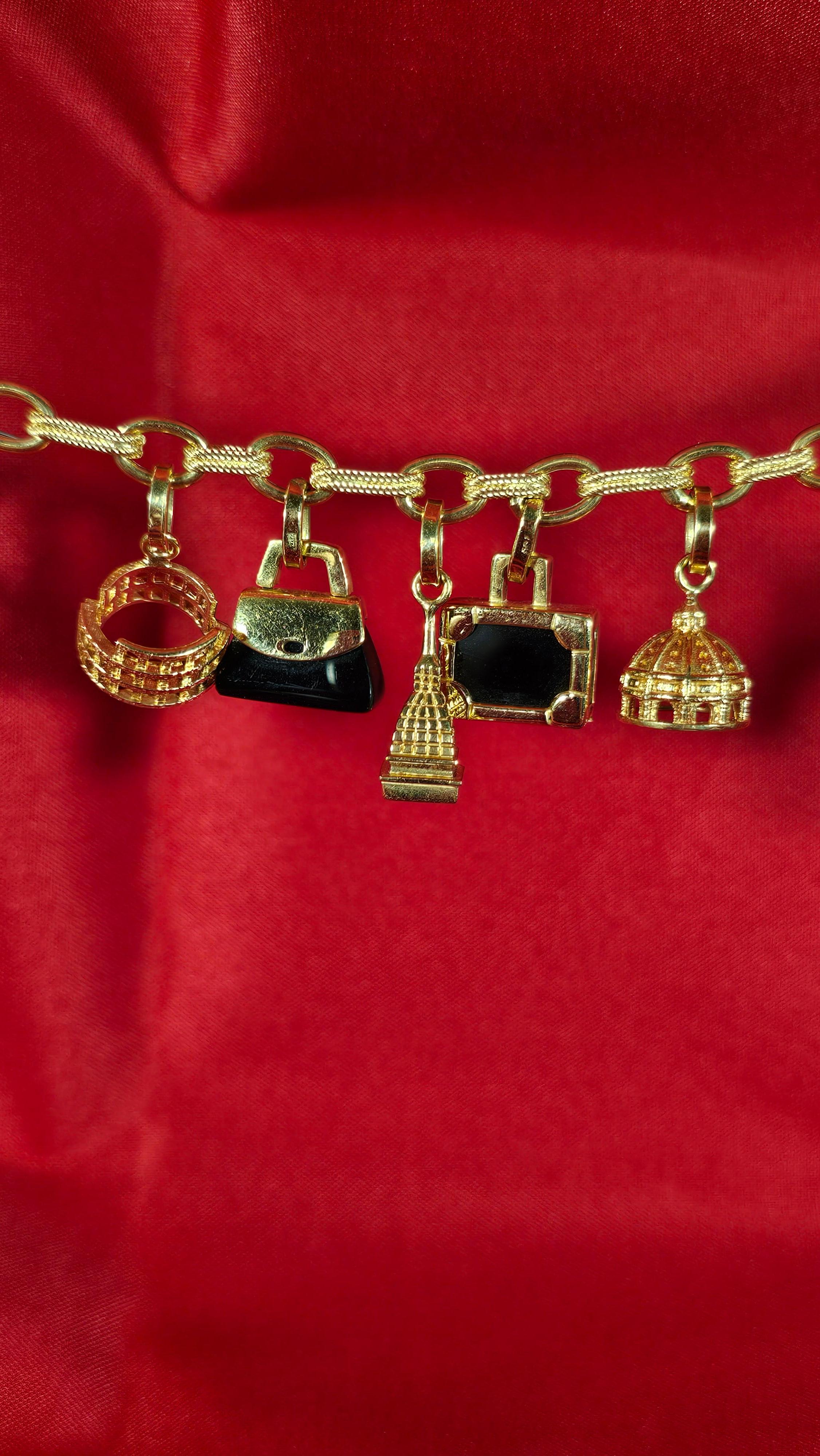 da uomo o donna Bracciale Charms in oro 18 Kt Massiccio e Onice in vendita