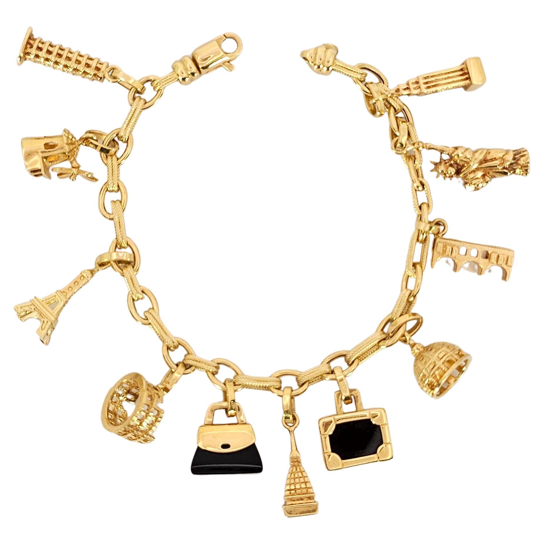 Charms Bracelet in 18 Kt Solid Gold and Onyx