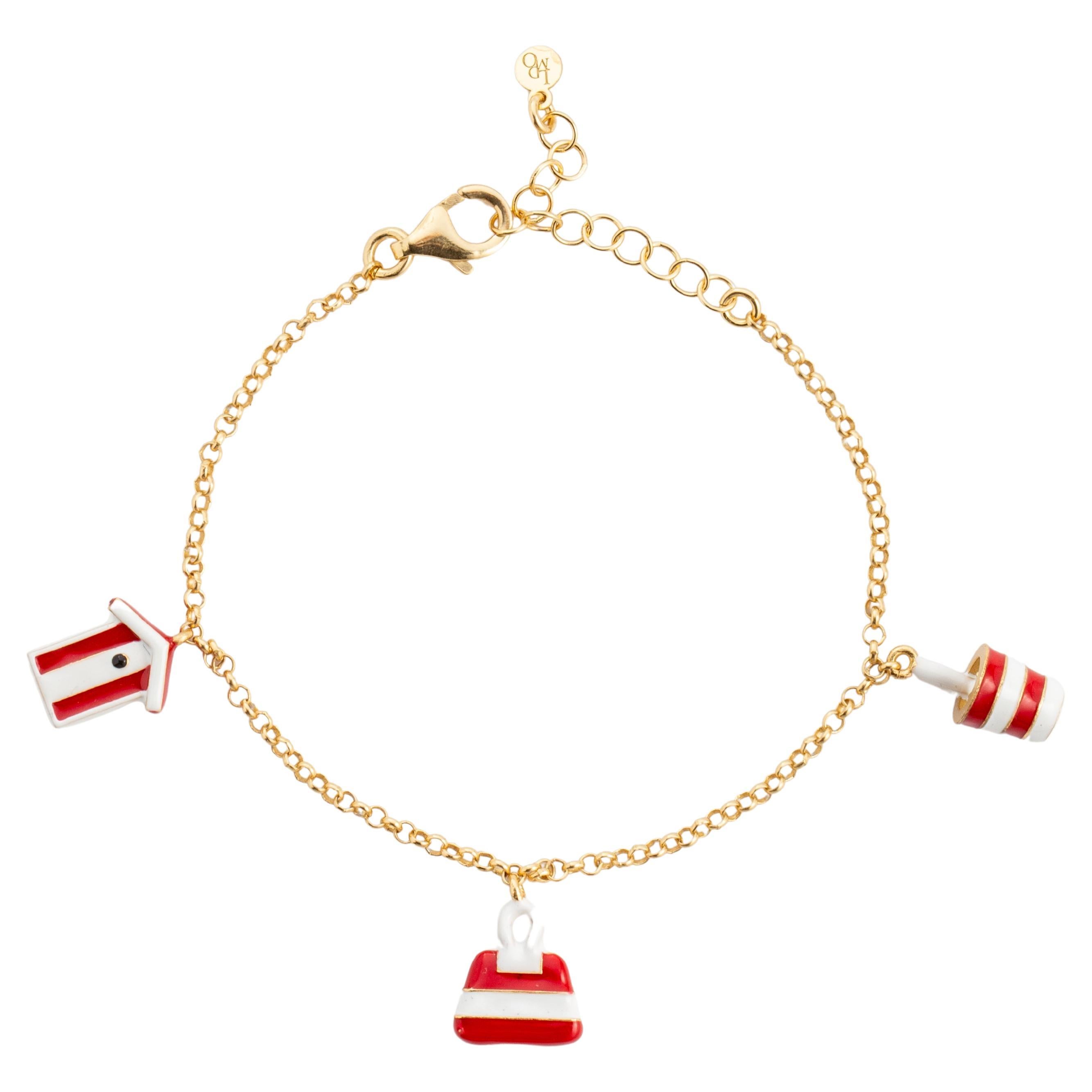 St.Barths summer charms bracelet, 925 sterling silver and enamel For Sale