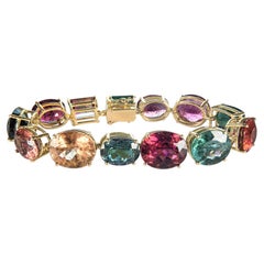 Handmade 18-karat gold bracelet with vivid natural multicolored tourmalines