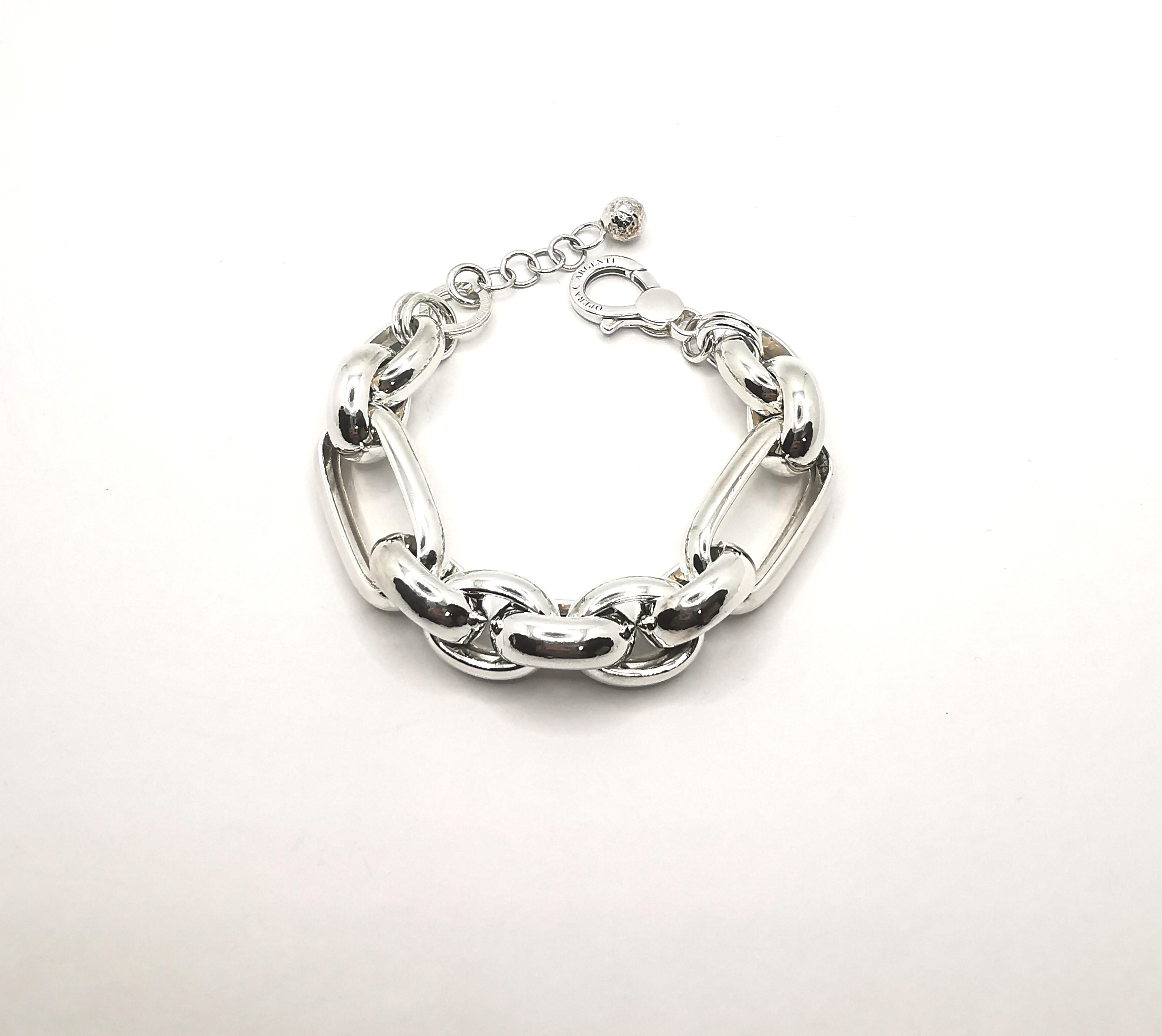 Contemporary 925 Sterling Silver Bracelet with Oval and Round Mesh For Sale