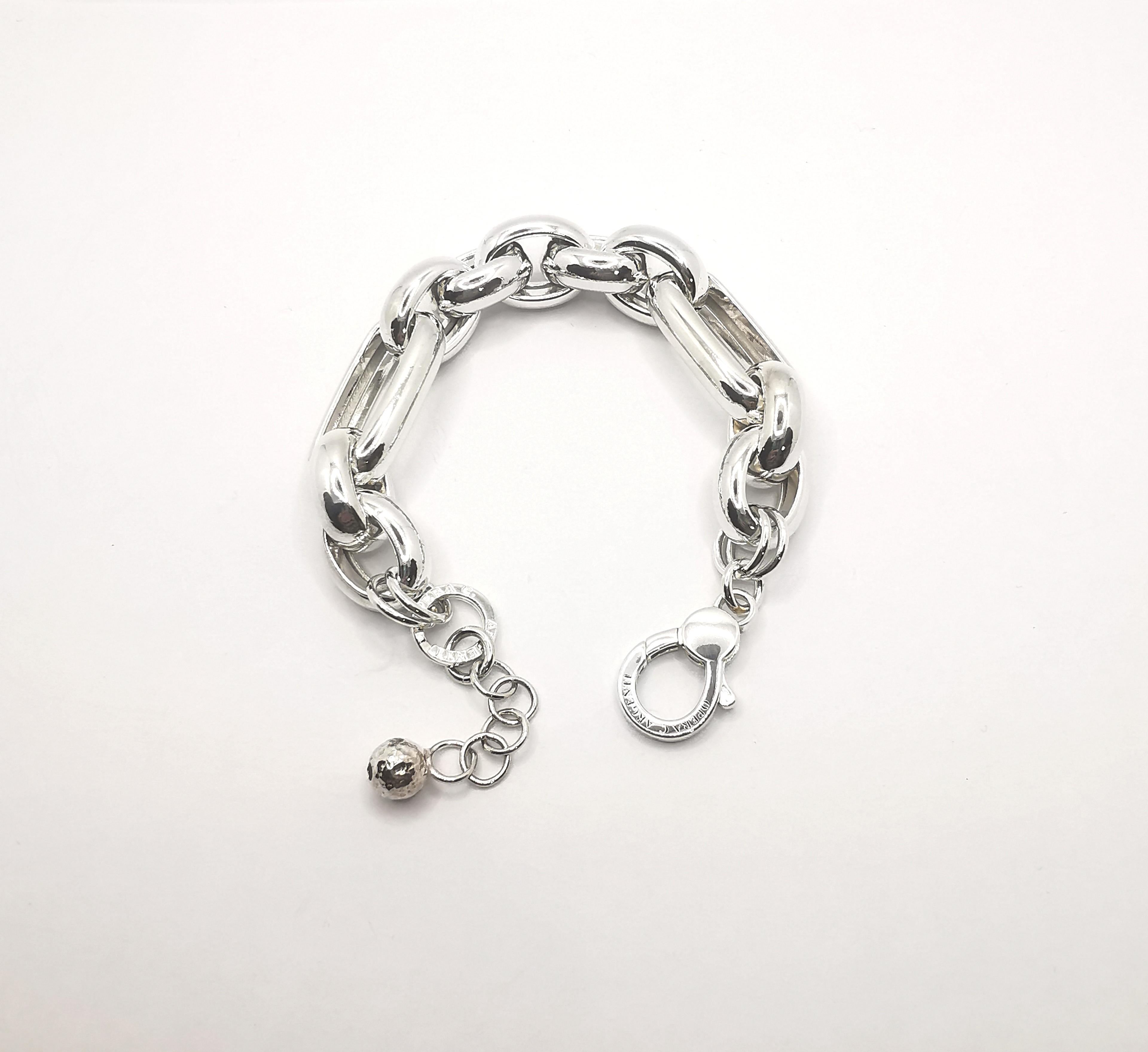 925 Sterling Silver Bracelet with Oval and Round Mesh In New Condition For Sale In Cattolica, IT