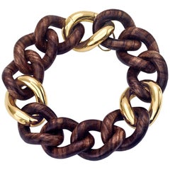 Wood and 18kt Yellow Gold Bracelet Size S - Natural Groumette Collection *