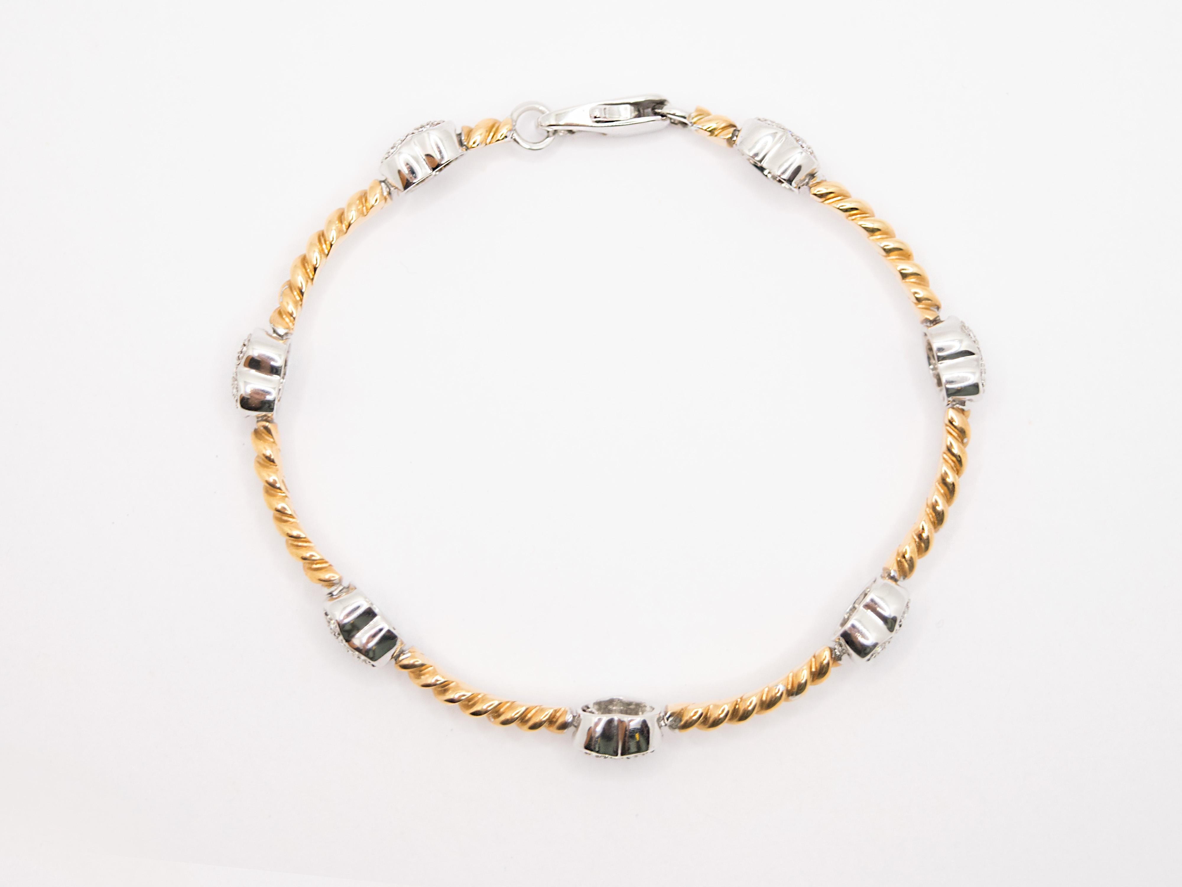 Contemporary 18 Kt Two-Tone Gold and Diamond Bracelet For Sale