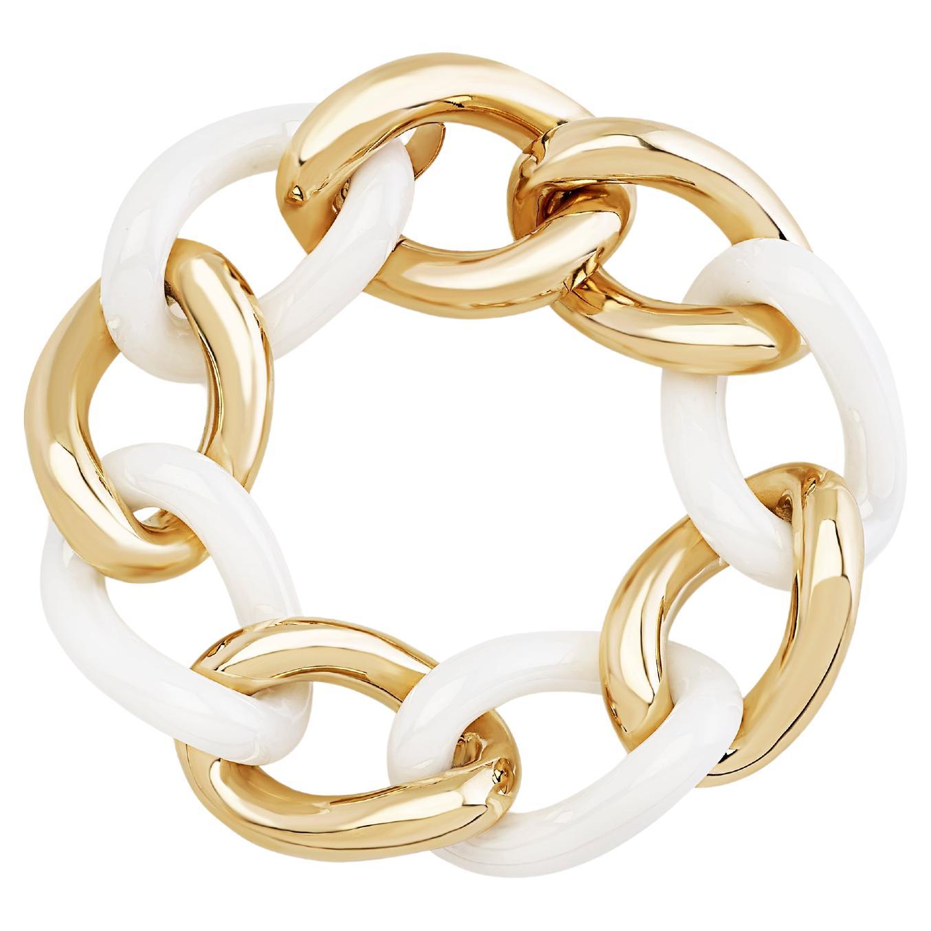 Bracciale in Oro e Ceramica Bianca Maglia L - Collezione FASHION GROUMETTE* For Sale