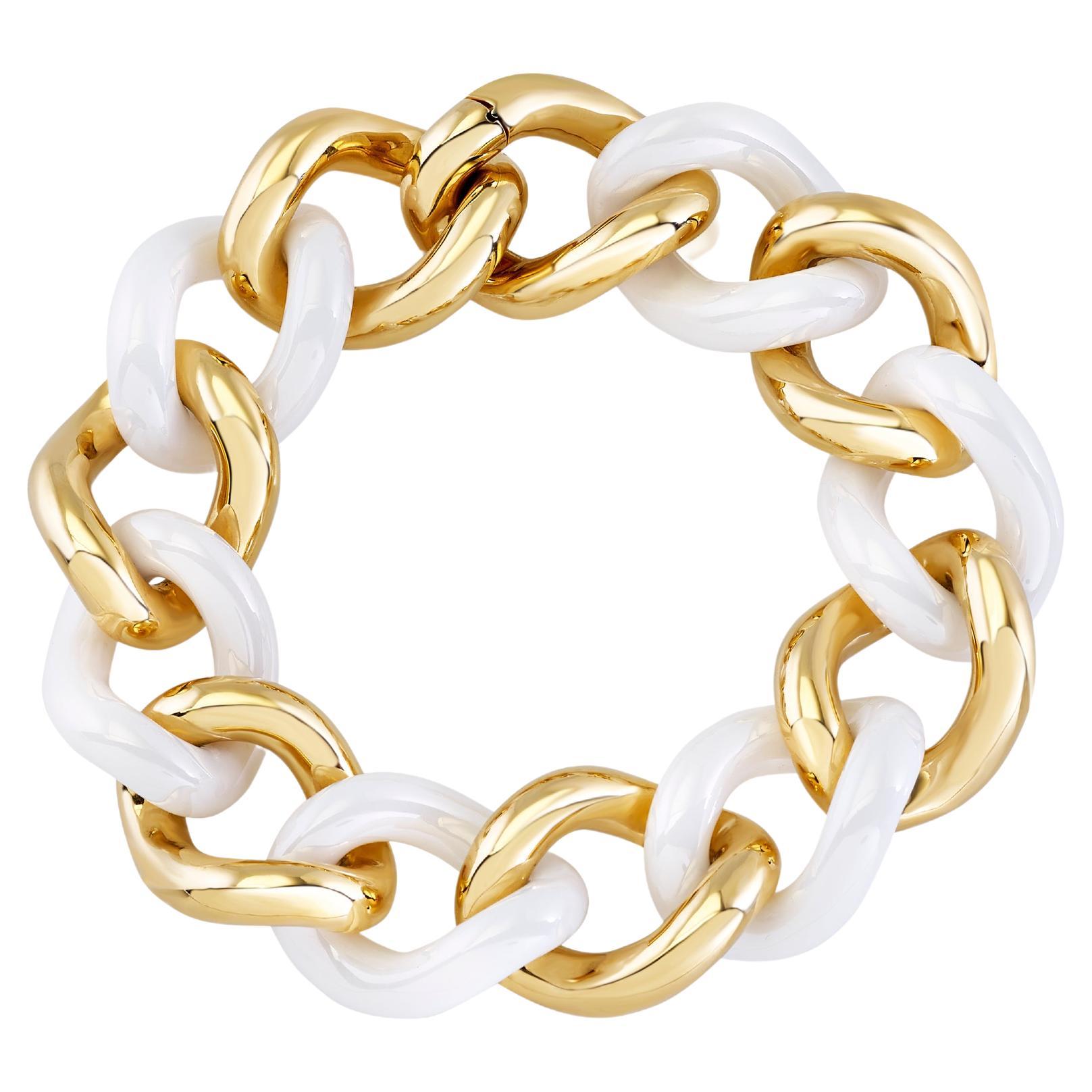 Bracciale in Oro e Ceramica Bianca Maglia S - Collezione FASHION GROUMETTE*