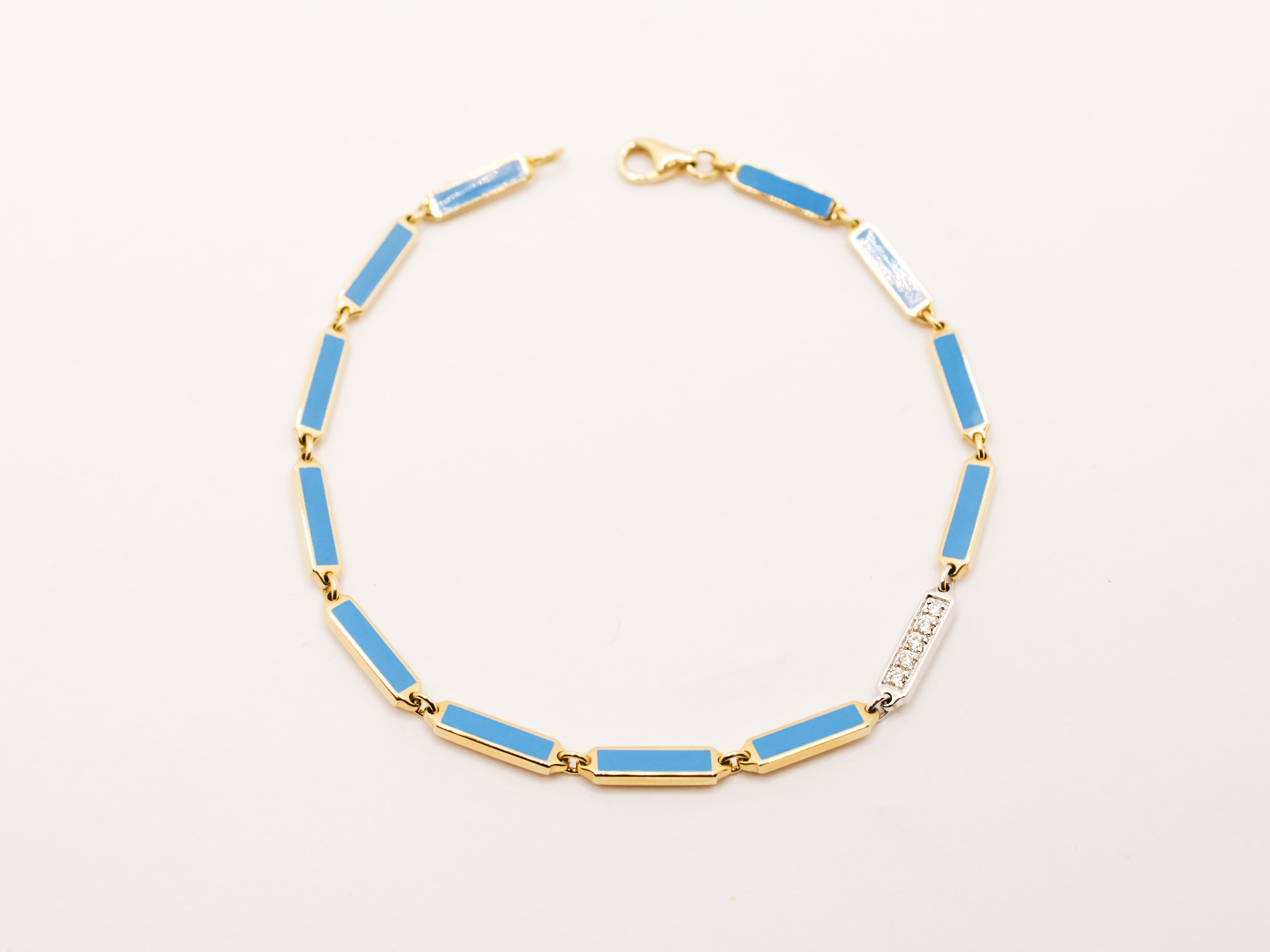 Contemporary 18 Kt Yellow Gold Enamel and Diamond Bracelet For Sale