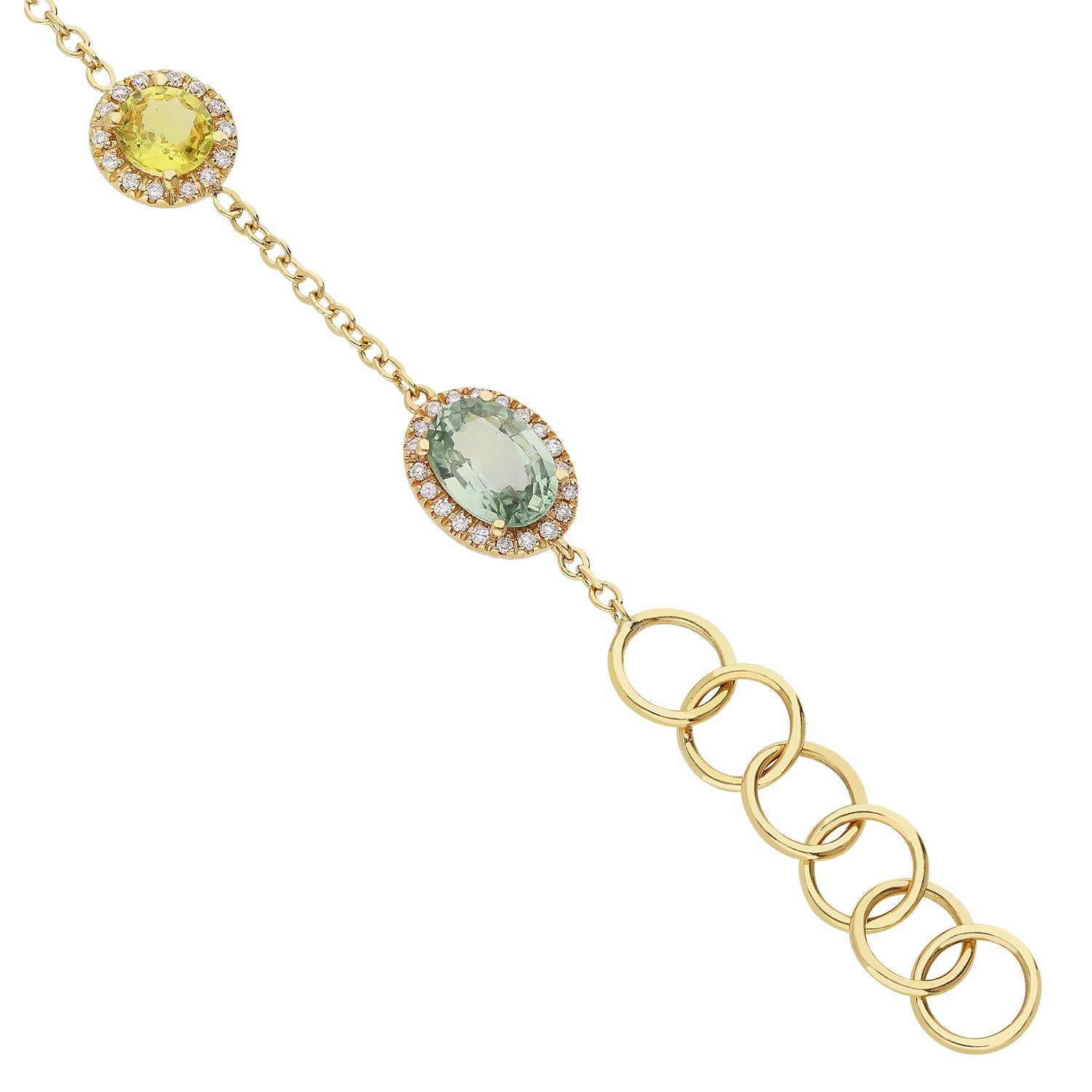 Oval Cut 18kt yellow gold bracelet with White Diamonds and Multicolor Sapphires For Sale