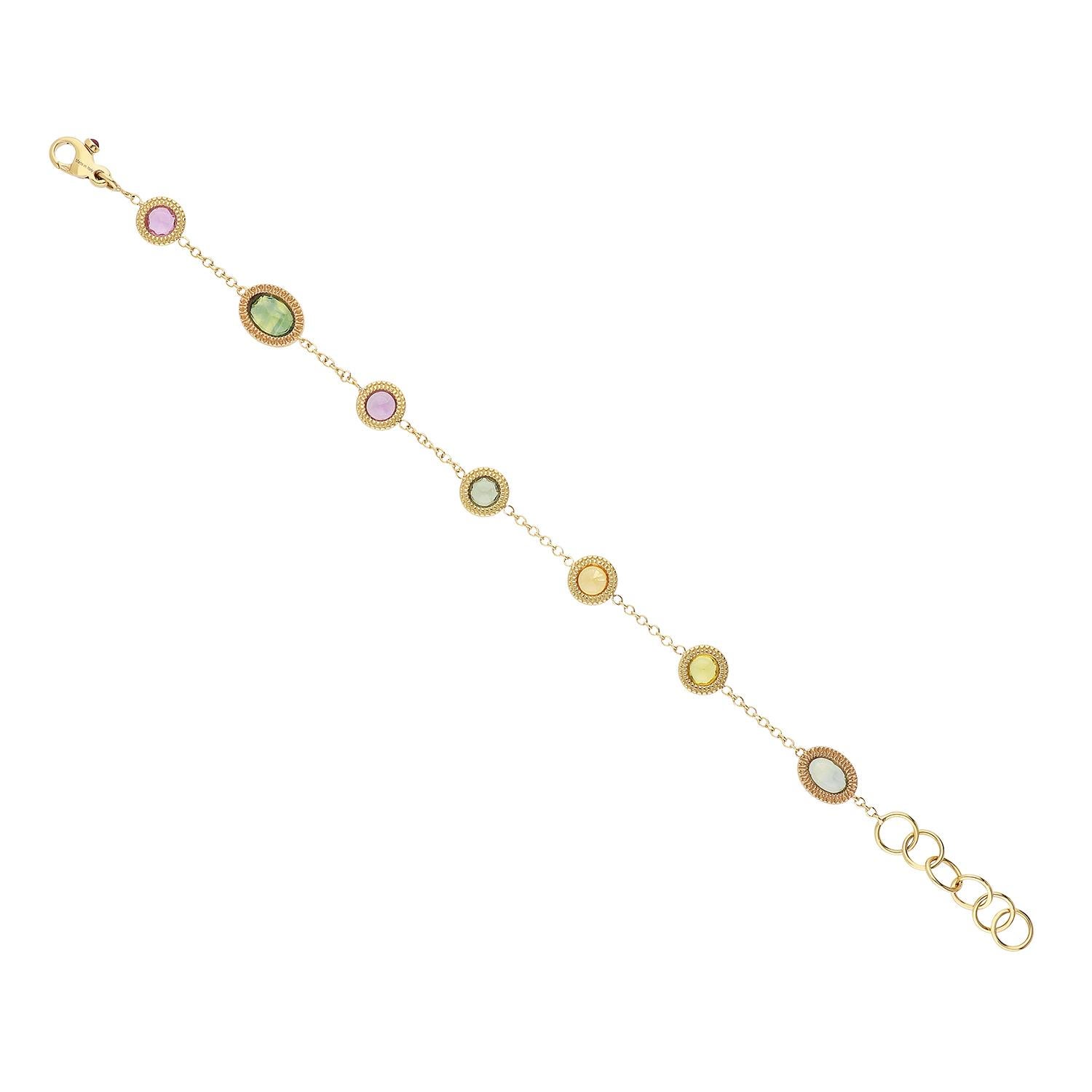 Armband aus 18 Karat Gelbgold mit weißen Diamanten und mehrfarbigen Saphiren im Zustand „Neu“ im Angebot in Valenza, IT