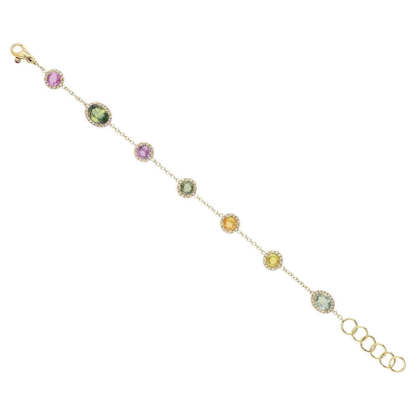 18kt yellow gold bracelet with White Diamonds and Multicolor Sapphires For Sale