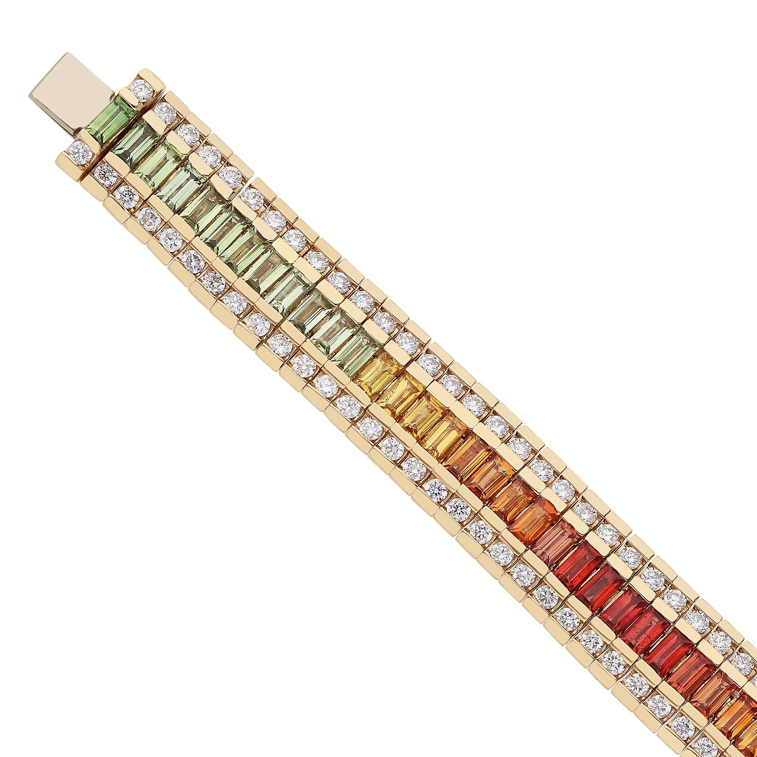 Contemporary 18kt rose gold bracelet with White Diamonds and Multicolor Sapphires For Sale