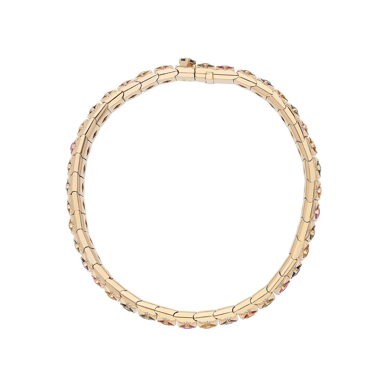 Contemporain Bracelet en or rose 18kt avec diamants blancs et saphirs multicolores en vente