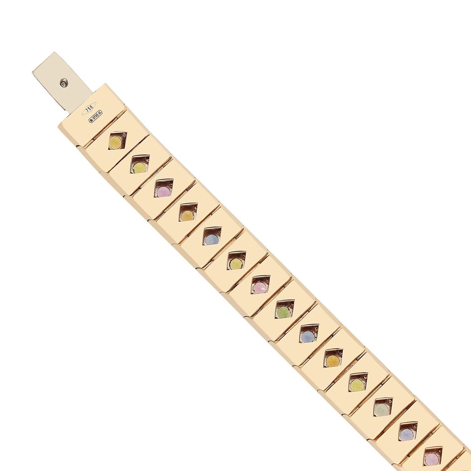 Armband aus 18 Karat Roségold mit weißen Diamanten und mehrfarbigen Saphiren im Zustand „Neu“ im Angebot in Valenza, IT