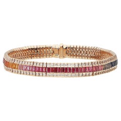 Bracelet en or rose 18kt avec diamants blancs et saphirs multicolores