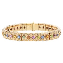 Bracelet en or rose 18kt avec diamants blancs et saphirs multicolores