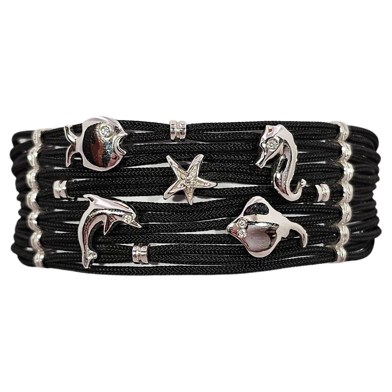 Bracelet in Navy Sagola, White Gold and Diamonds For Sale