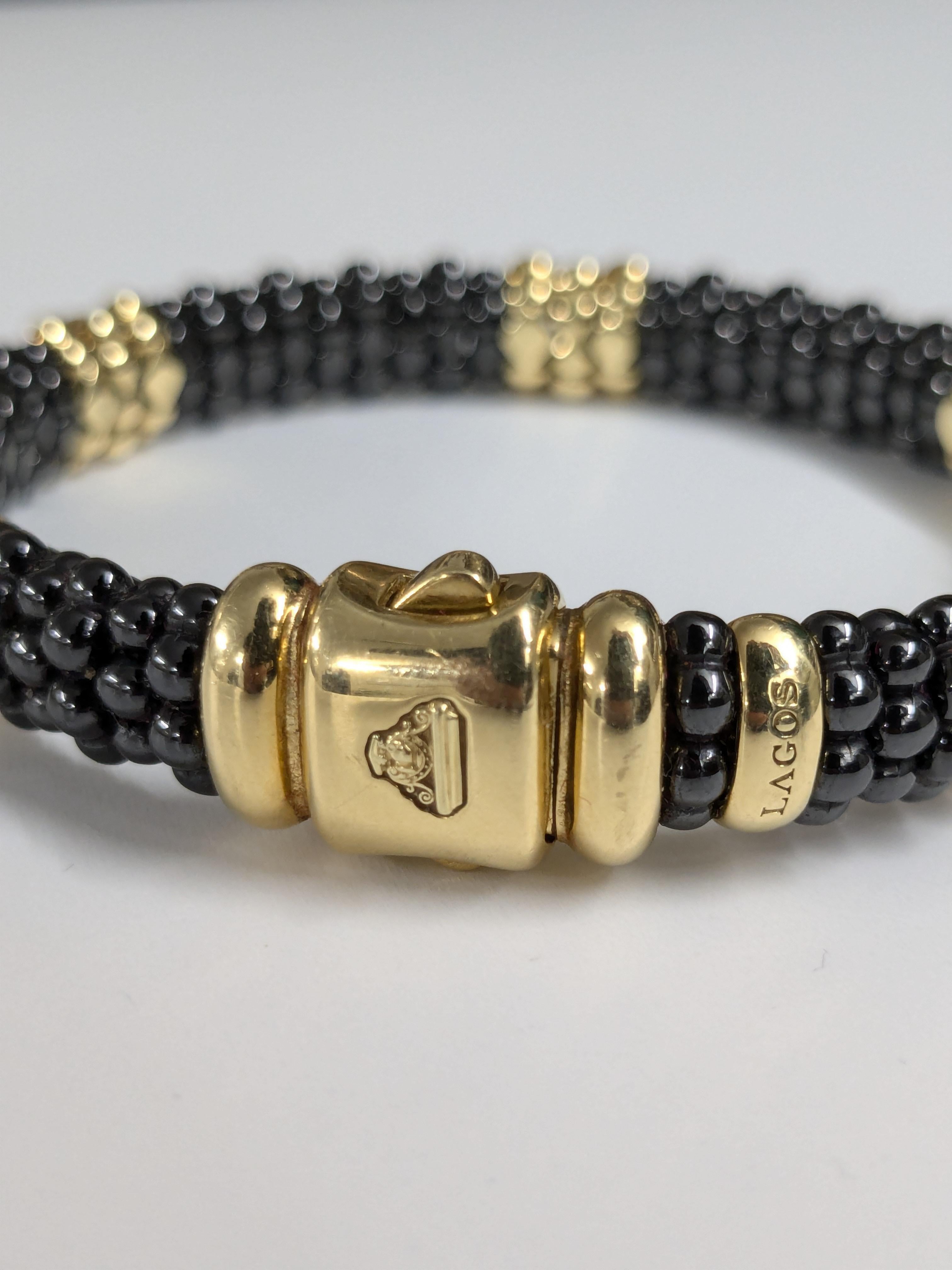 Lagos-Armband aus 18 Karat Gelbgold und Caviar 750 Keramik für Damen oder Herren