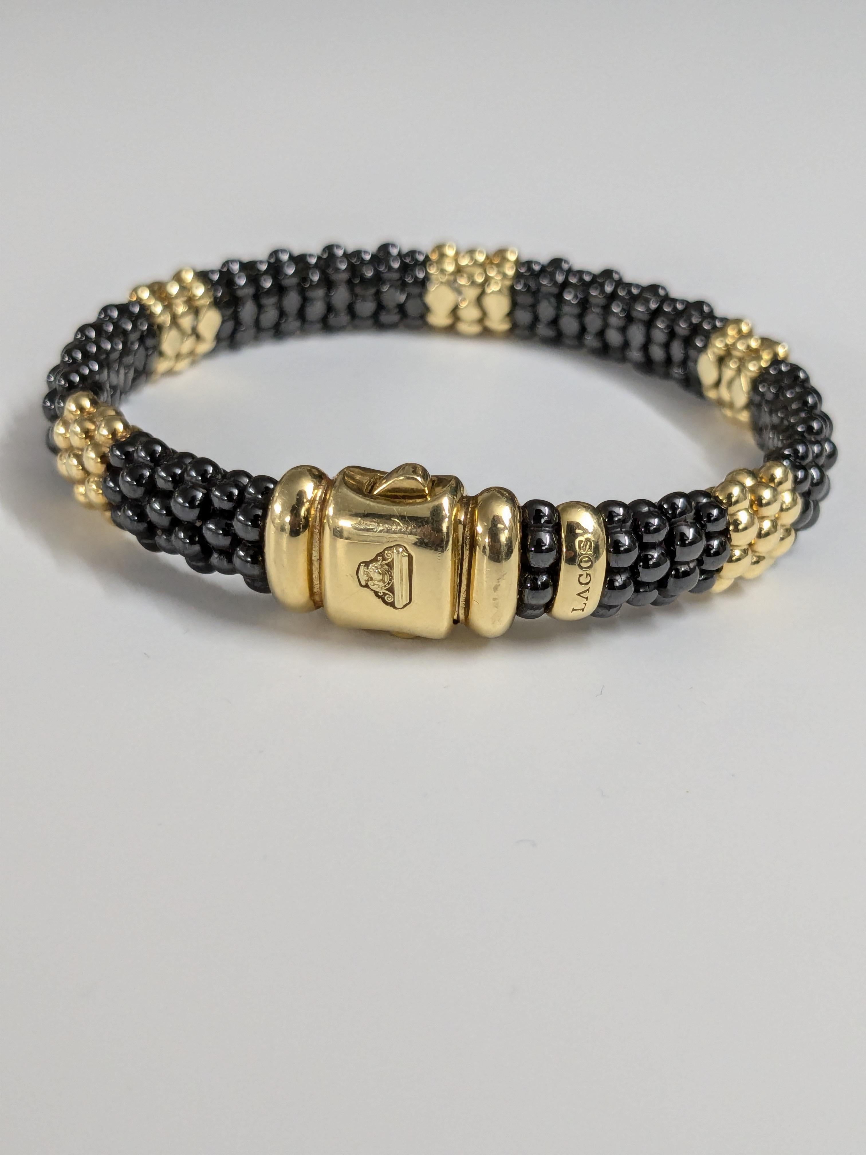 Lagos-Armband aus 18 Karat Gelbgold und Caviar 750 Keramik 2