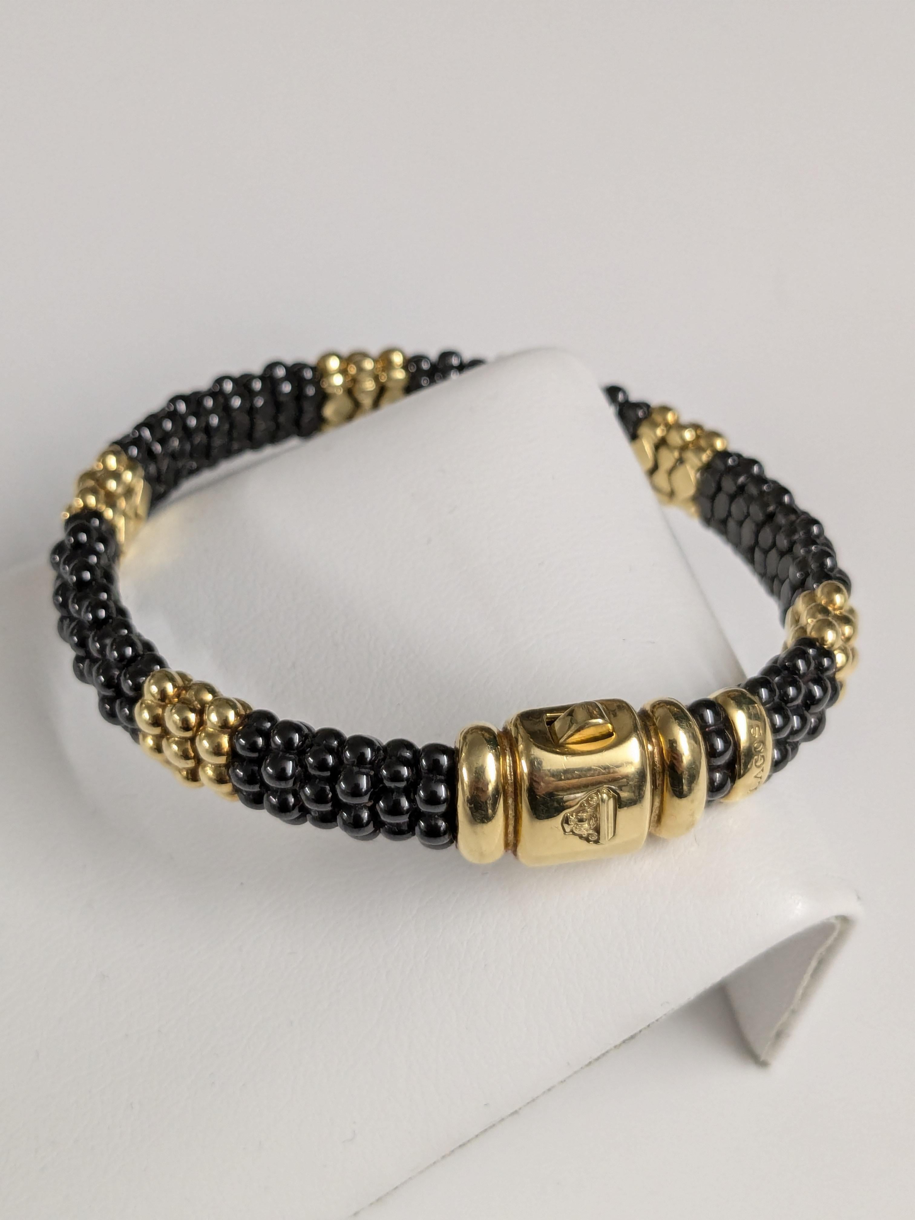 Lagos-Armband aus 18 Karat Gelbgold und Caviar 750 Keramik 3