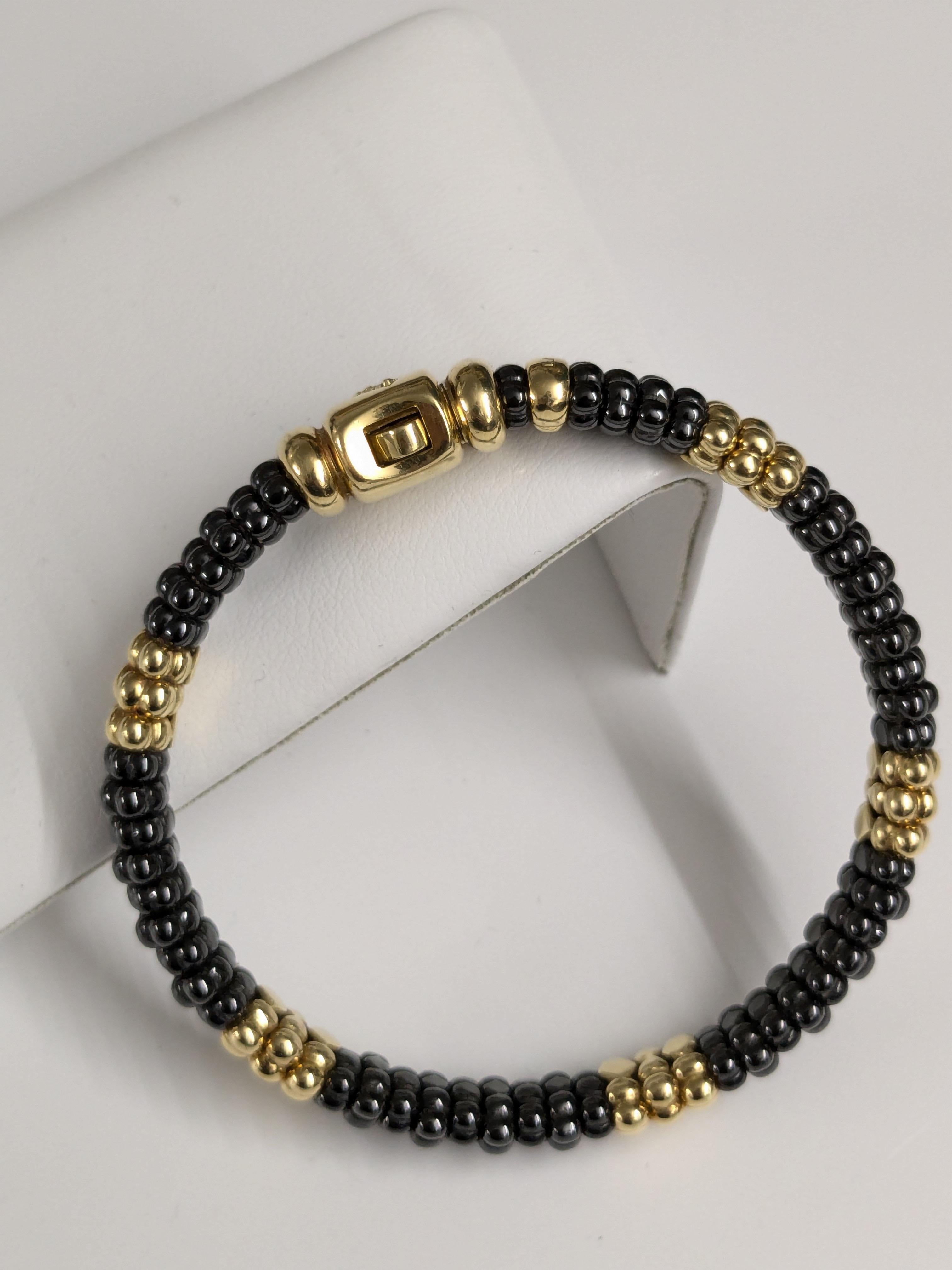 Lagos-Armband aus 18 Karat Gelbgold und Caviar 750 Keramik 4