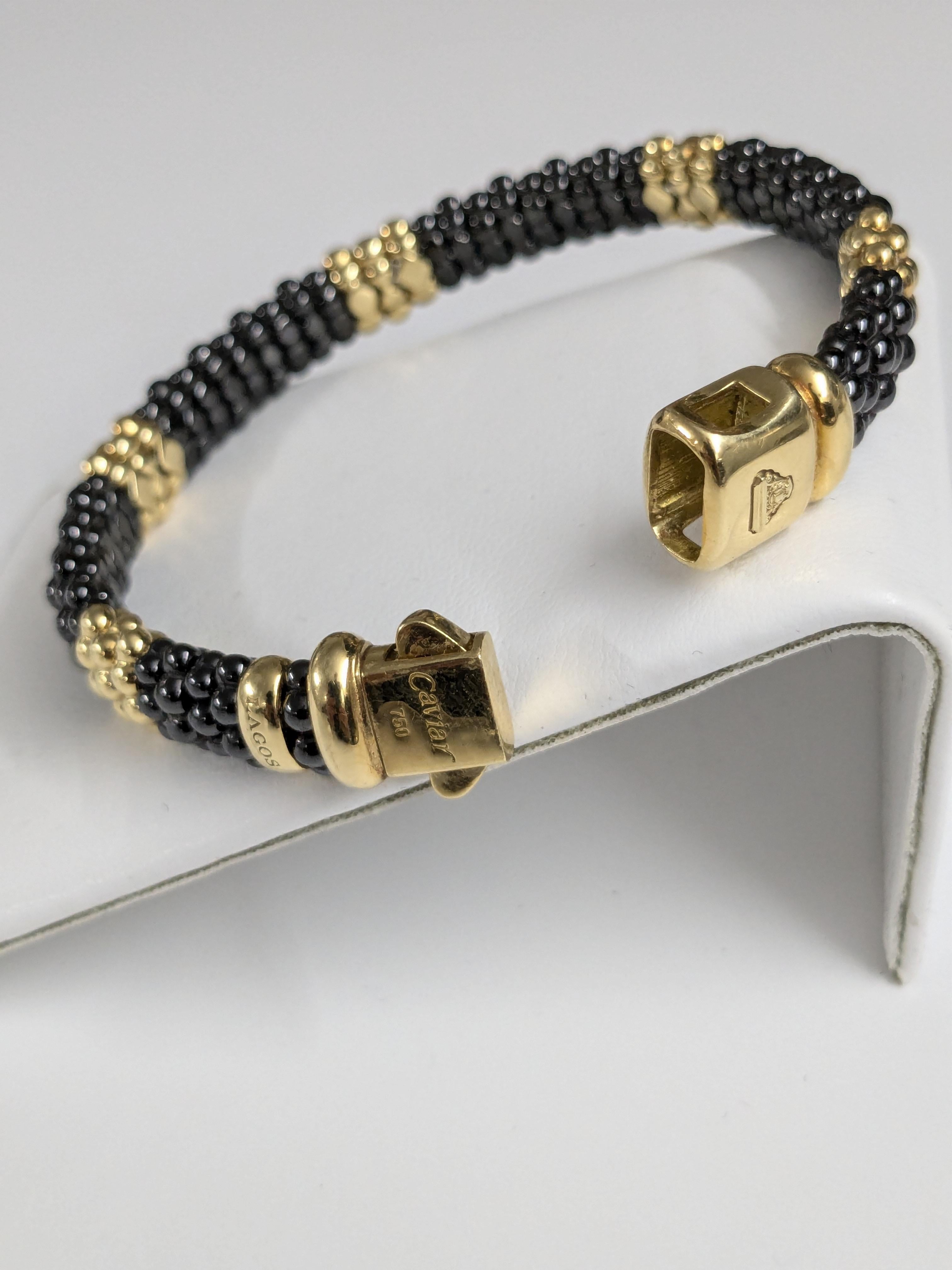 Lagos-Armband aus 18 Karat Gelbgold und Caviar 750 Keramik 5
