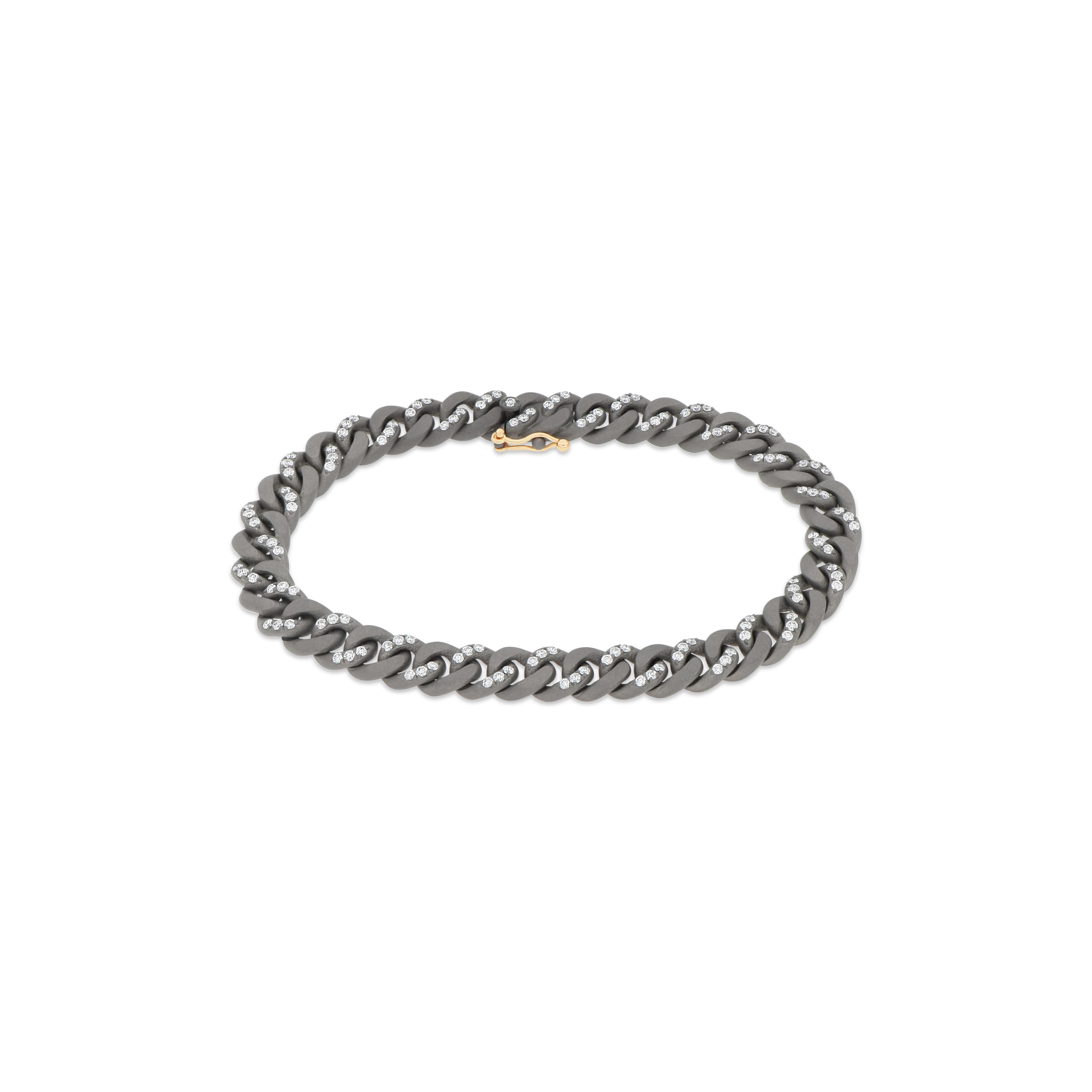 Taglio brillante Bracciale MANO J. catena Groumette in titanio diamanti bianchi oro rosso 18kt M in vendita
