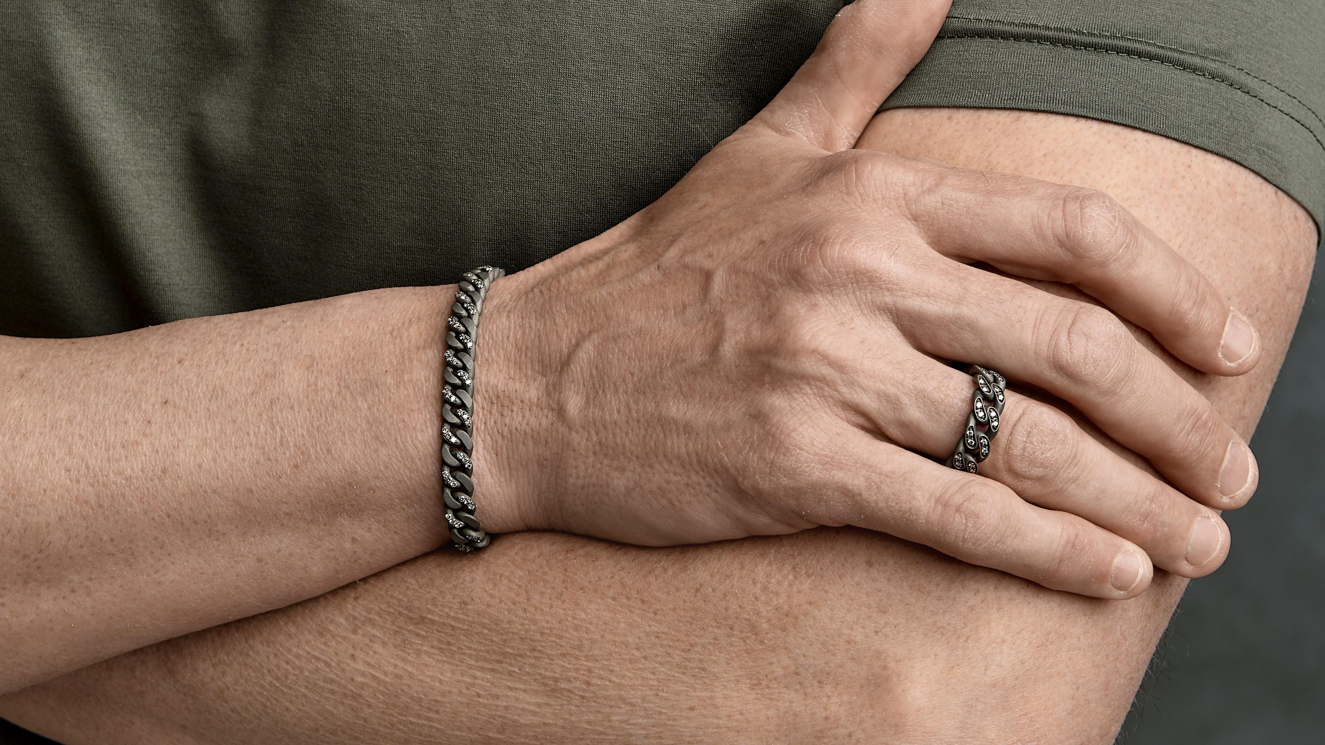 Bracciale MANO J. catena Groumette in titanio diamanti bianchi oro rosso 18kt M in vendita 3