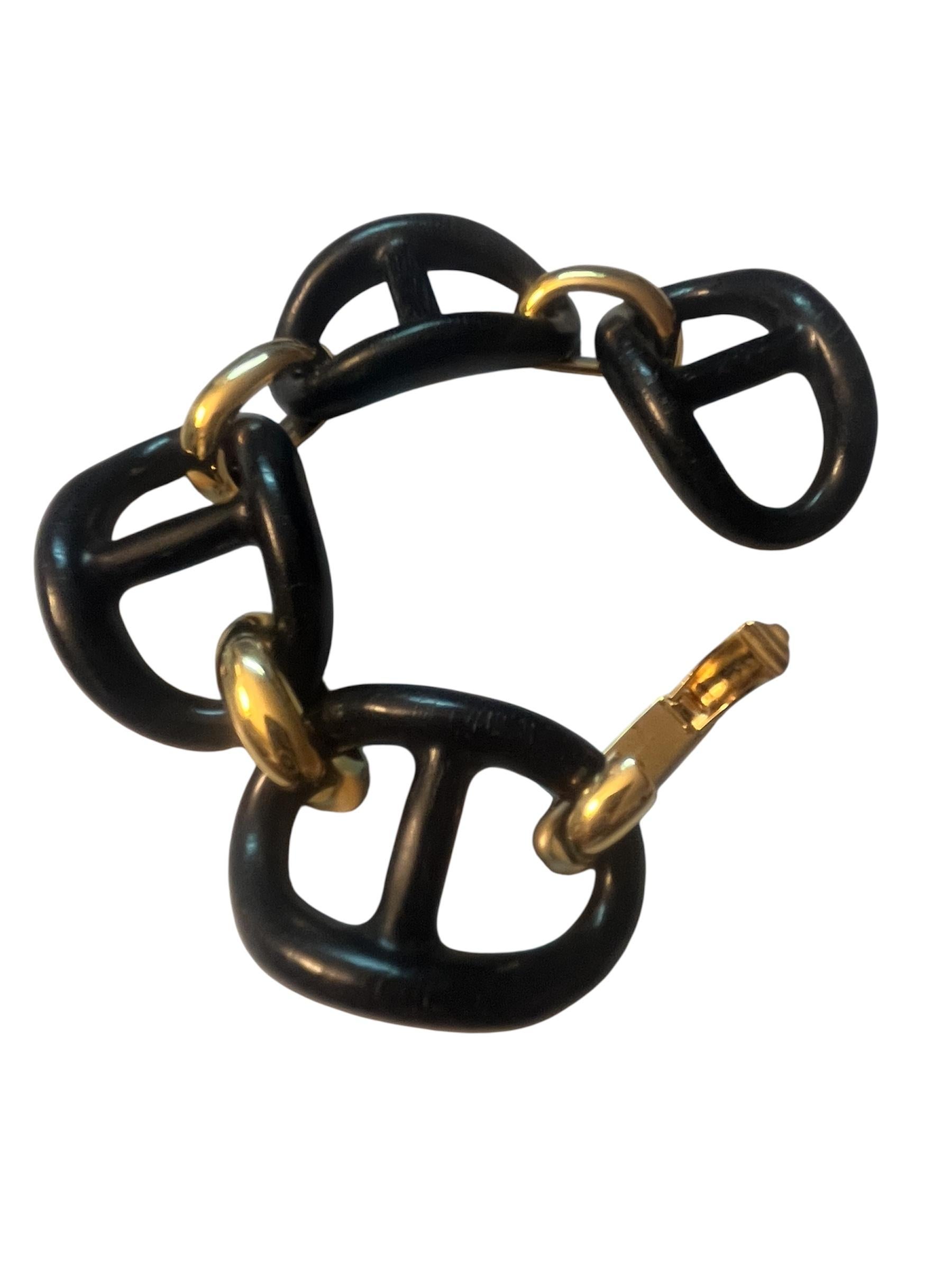 Bracciale MICHELETTO con Maglie Marine in Ebano e Argento Dorato 18kt en vente 1