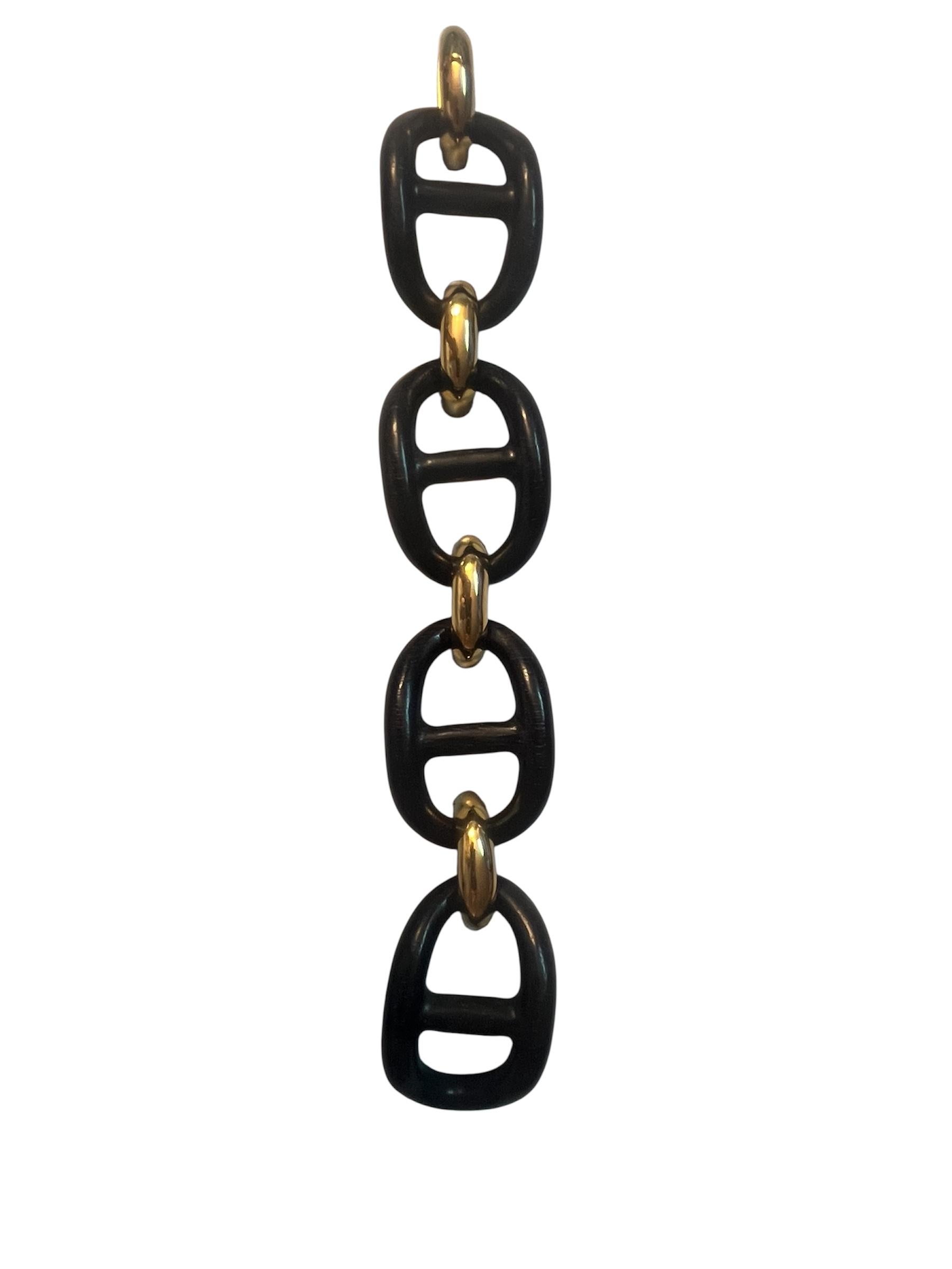 Bracciale MICHELETTO con Maglie Marine in Ebano e Argento Dorato 18kt en vente 3