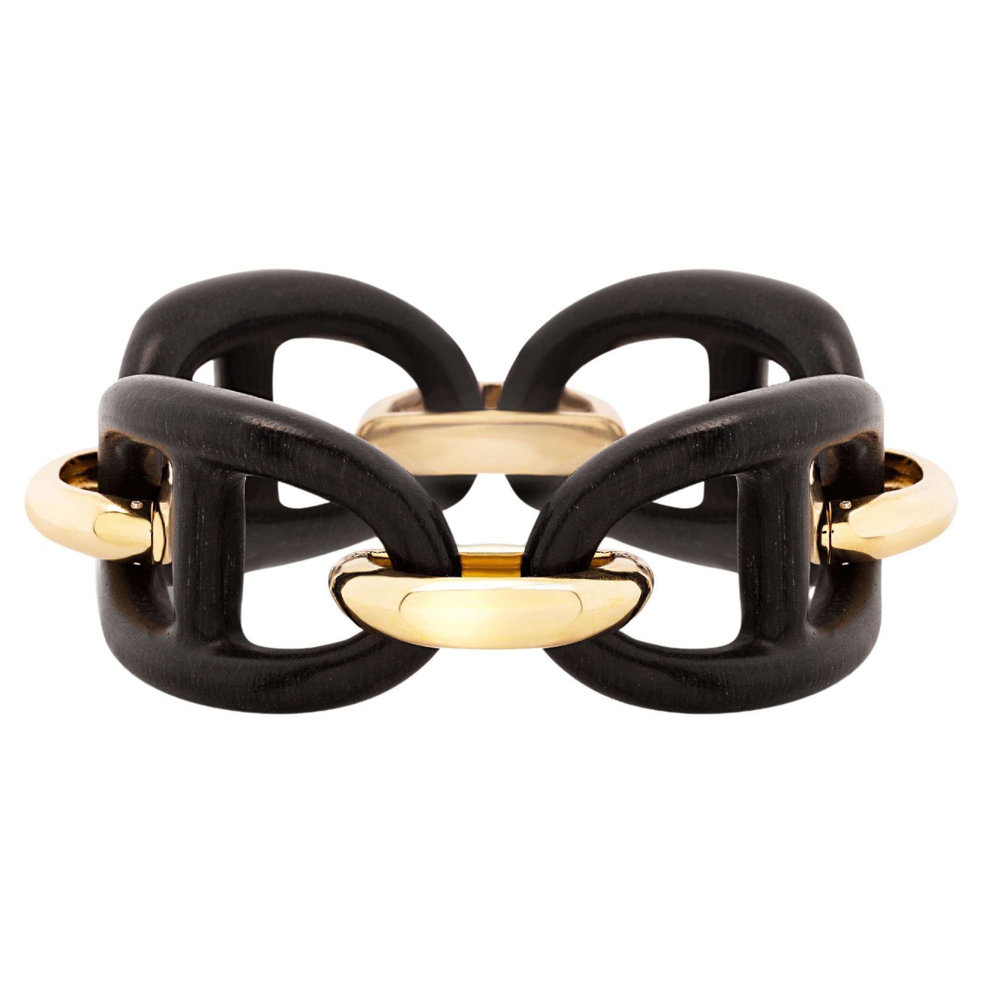Bracciale MICHELETTO con Maglie Marine in Ebano e Argento Dorato 18kt en vente