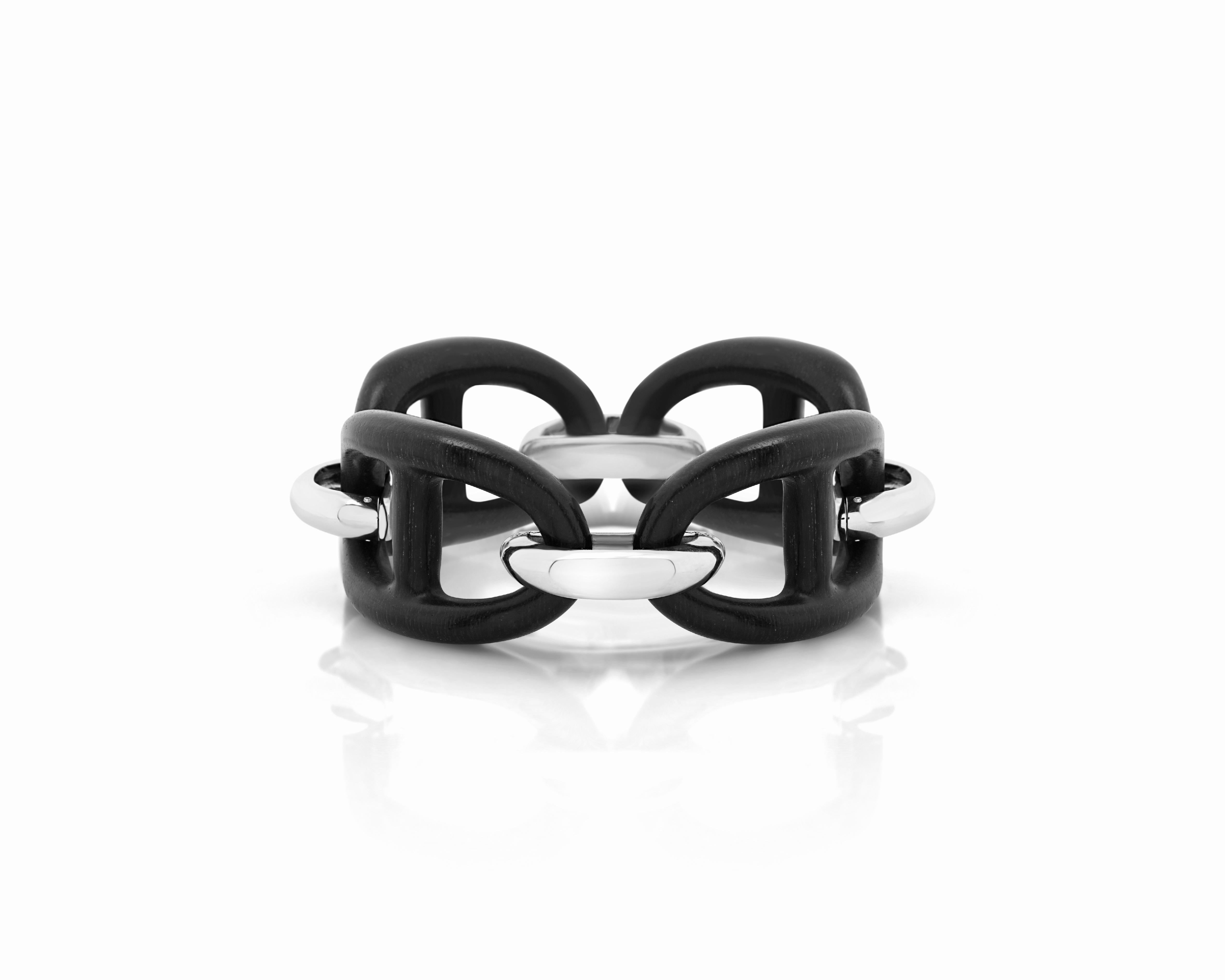Bracciale MICHELETTO con Maglie Marine in Ebano e Argento Rodiato en vente 1