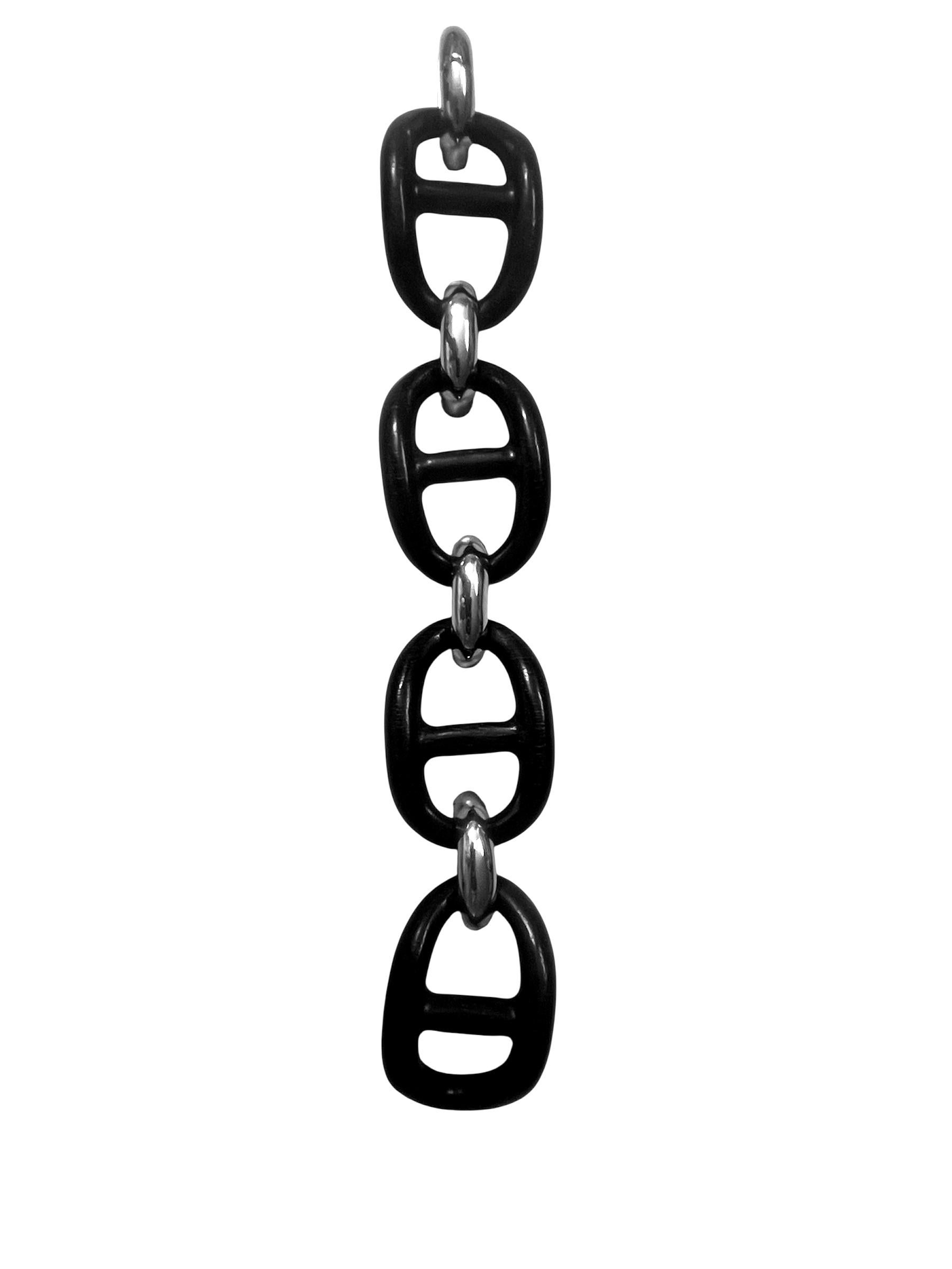 Bracciale MICHELETTO con Maglie Marine in Ebano e Argento Rodiato en vente 2