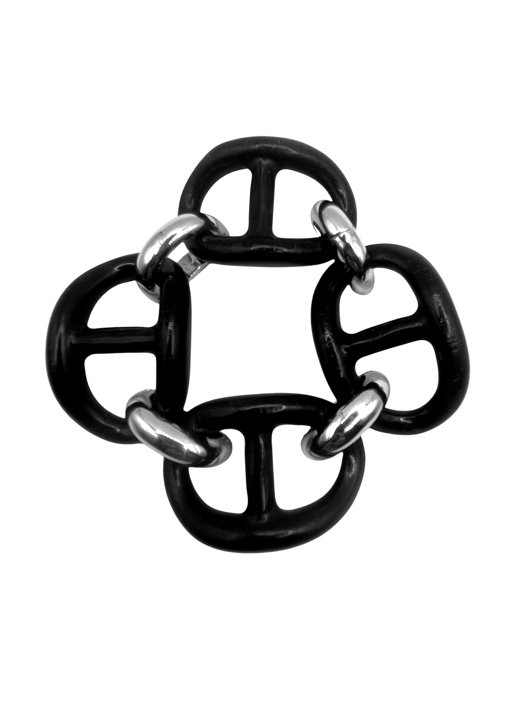 Bracciale MICHELETTO con Maglie Marine in Ebano e Argento Rodiato en vente 3