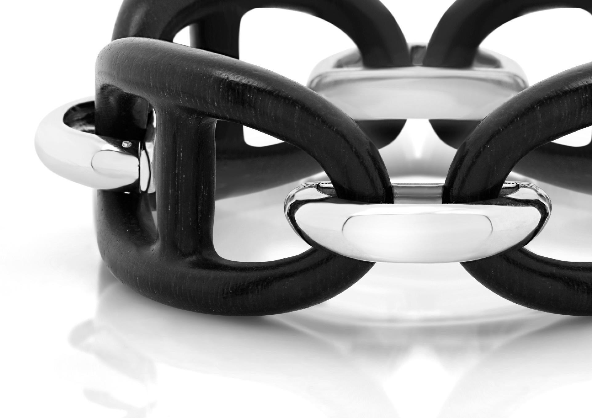 Bracciale MICHELETTO con Maglie Marine in Ebano e Argento Rodiato en vente 4