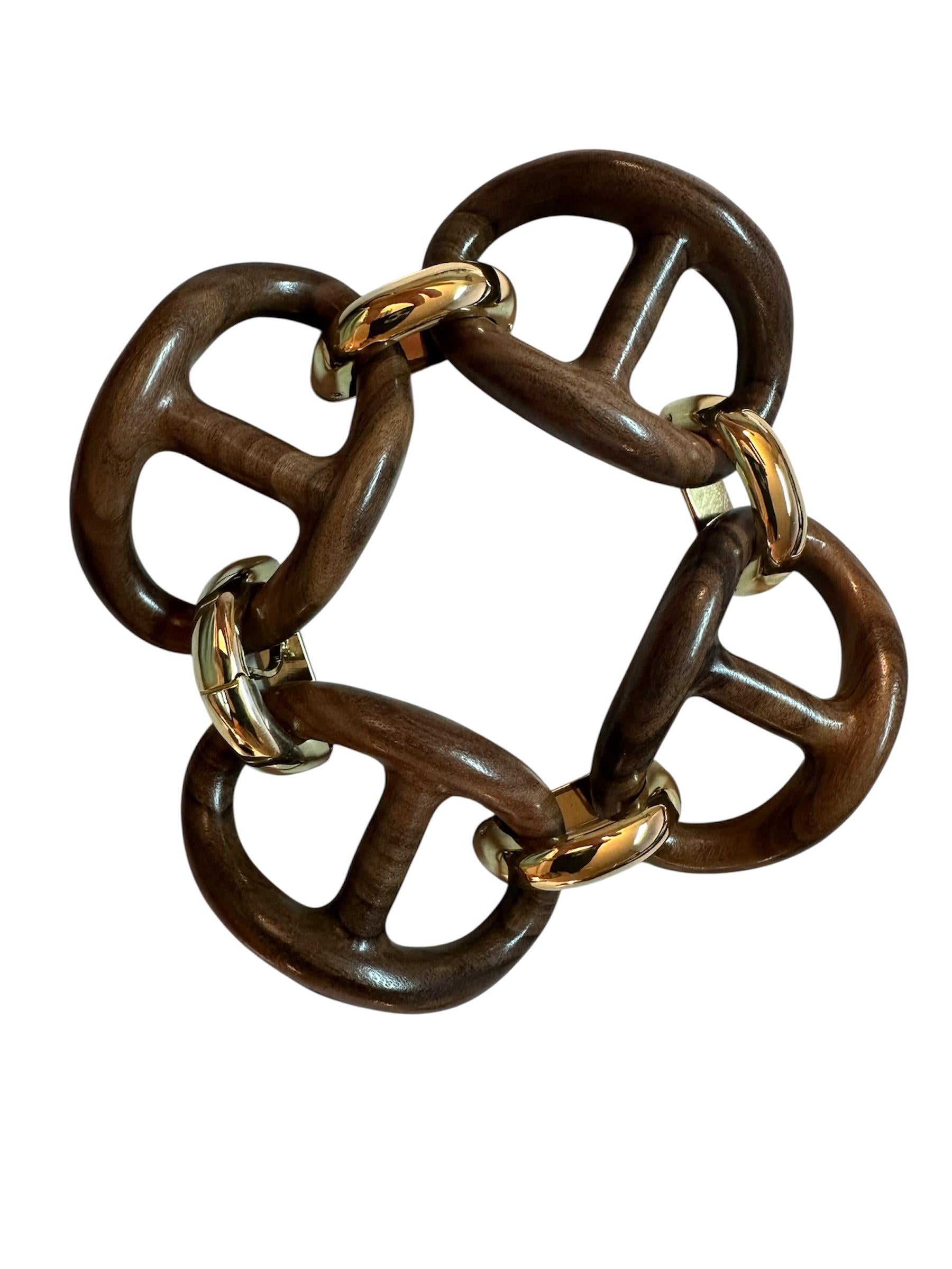 da uomo o donna Bracciale Micheletto con Maglie Marine in Palissandro e Argento Dorato 18kt in vendita