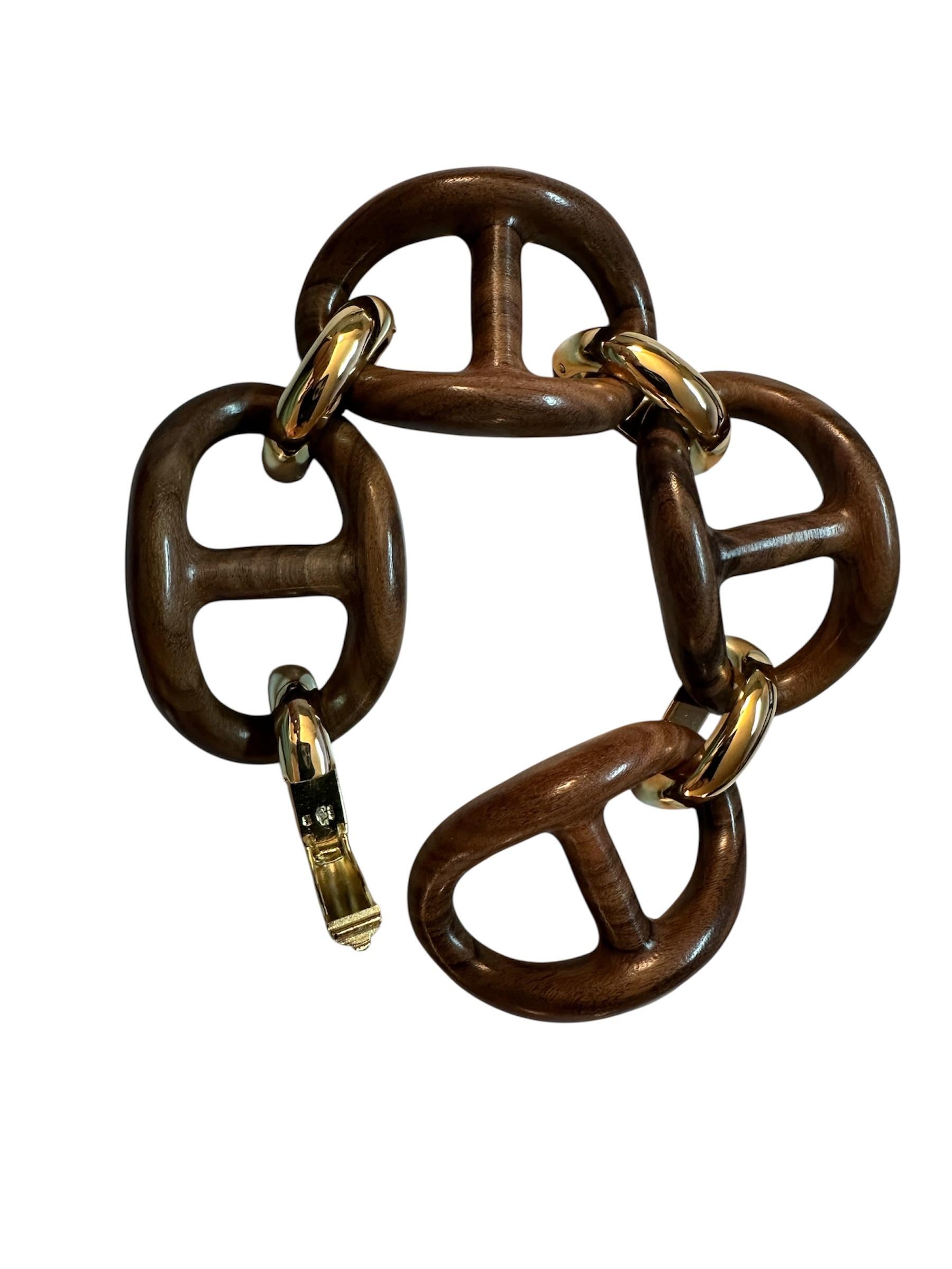 Bracciale Micheletto con Maglie Marine in Palissandro e Argento Dorato 18kt in vendita 2