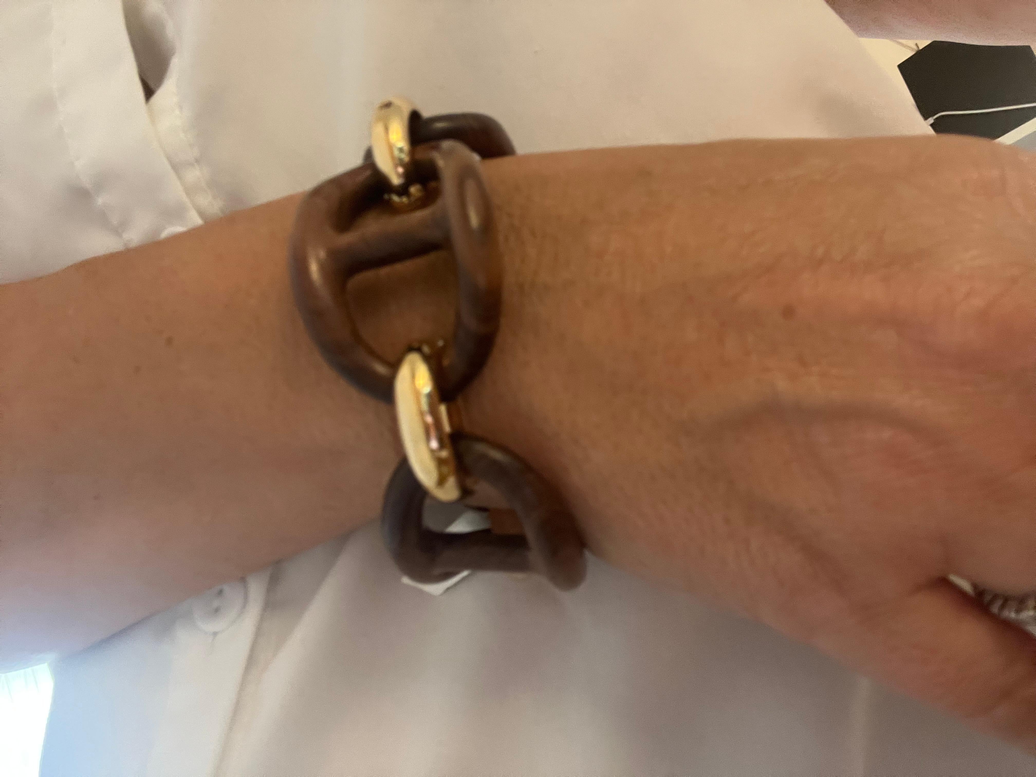 Bracciale Micheletto con Maglie Marine in Palissandro e Argento Dorato 18kt in vendita 4