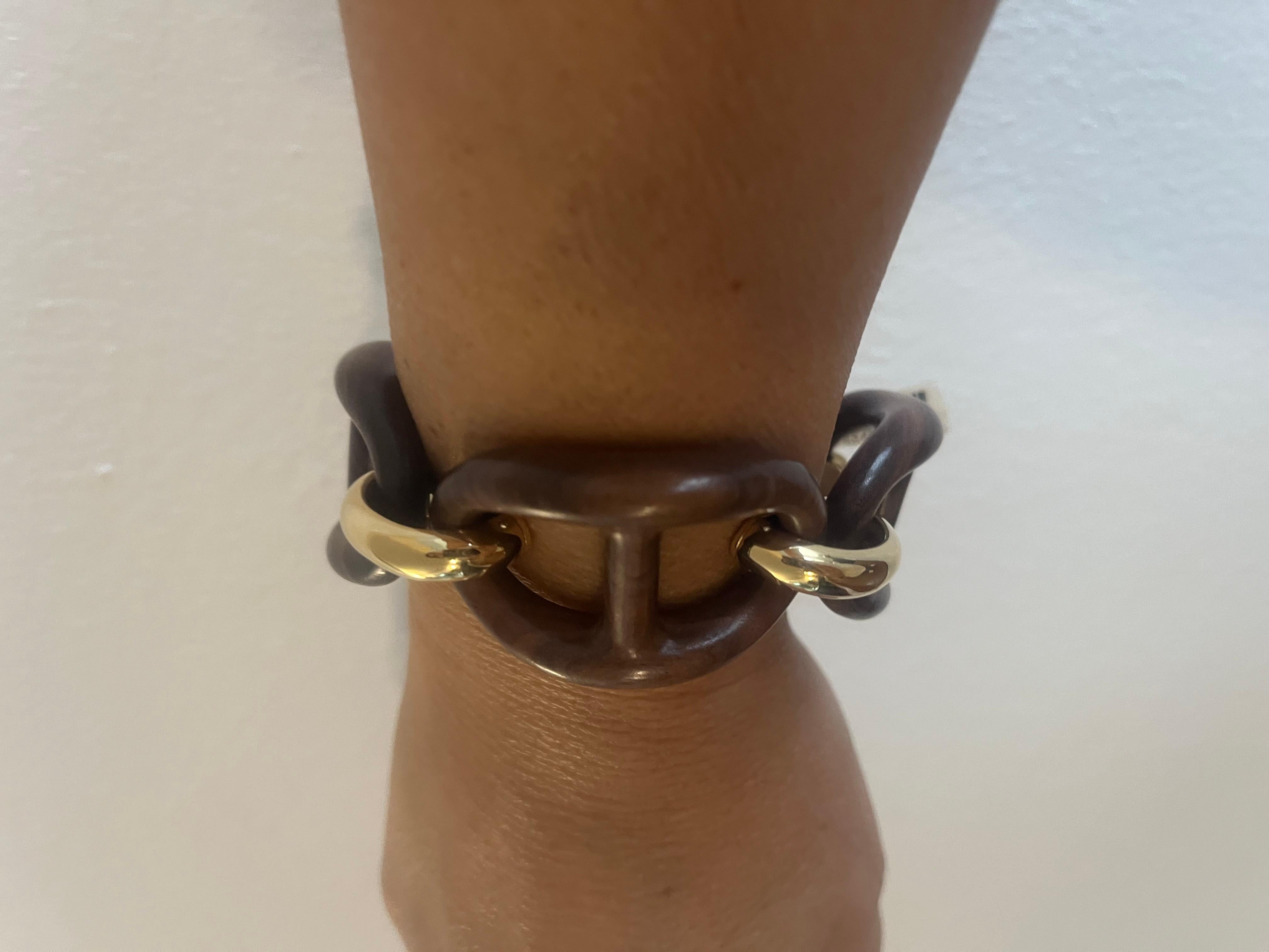 Bracciale Micheletto con Maglie Marine in Palissandro e Argento Dorato 18kt in vendita 5