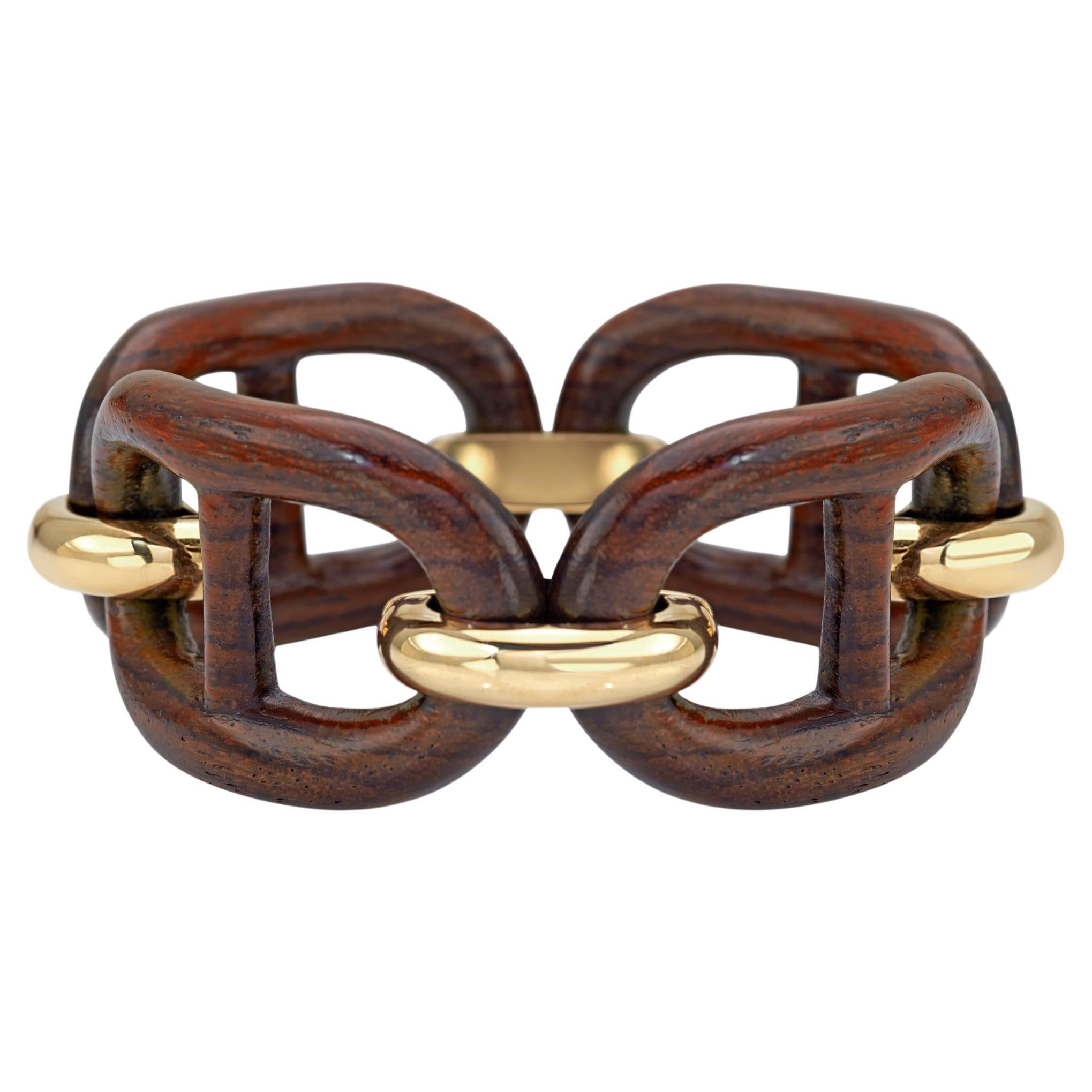 Bracciale Micheletto con Maglie Marine in Palissandro e Argento Dorato 18kt in vendita