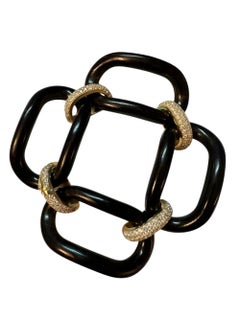 Pulsera de ébano y plata dorada con circonitas de cuatro eslabones - Colección NOMAD*
