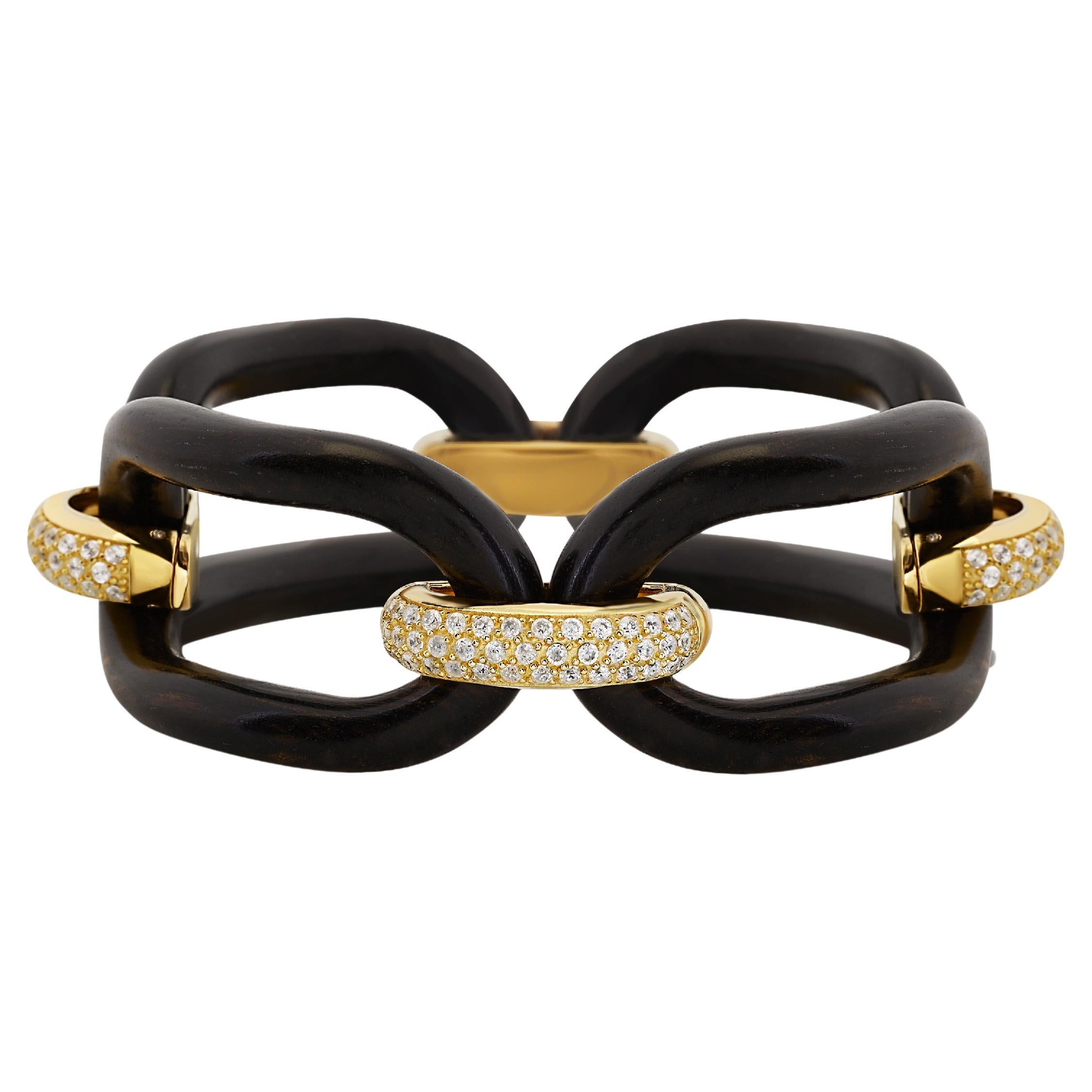 Bracciale Micheletto Ebano e Argento Dorato Con Zirconi a Quattro Maglie