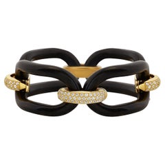 Bracciale Micheletto Ebano e Argento Dorato Con Zirconi a Quattro Maglie