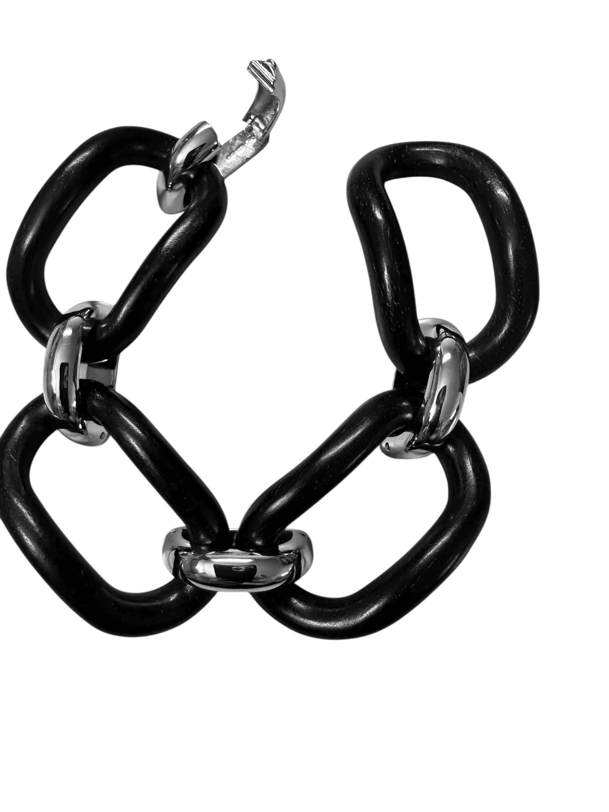 Bracciale MICHELETTO Ebano e Argento Rodiato a Quattro Maglie Unisexe en vente
